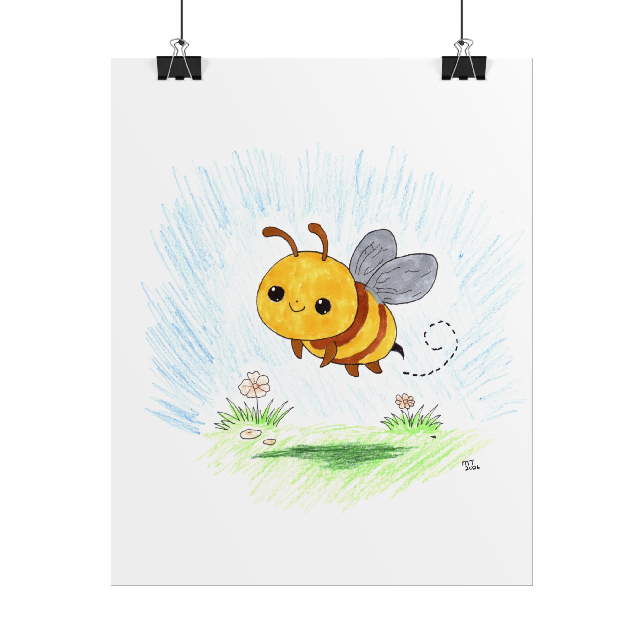 Sunny the Bee Wall Art | Cute Bee Nursery Print | Hand Drawn Bumblebee Art