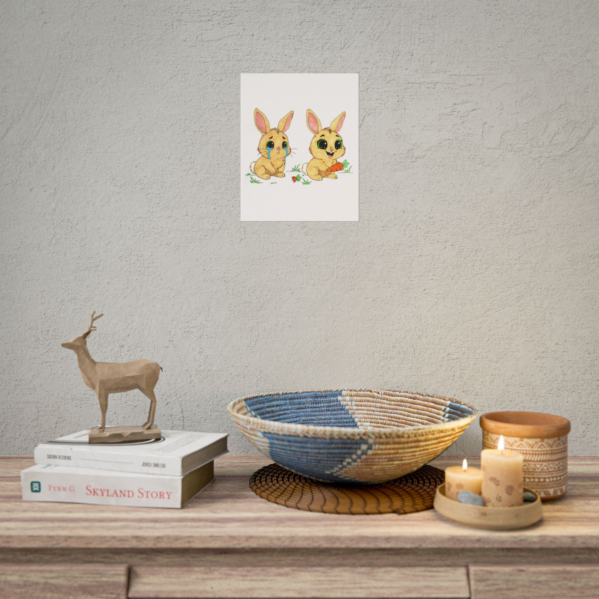 Sad to Happy Rabbit Carrot Story Print, Cute Bunny Wall Art, Hand Drawn Nursery Decor