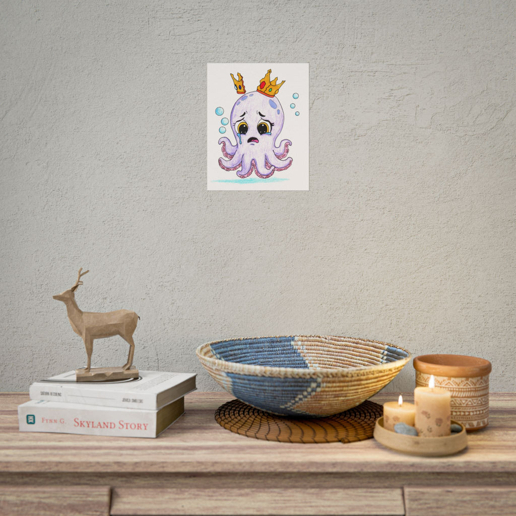 Sad Octopus Wall Art Print, Lost Her Crown, Cute Purple Octopus