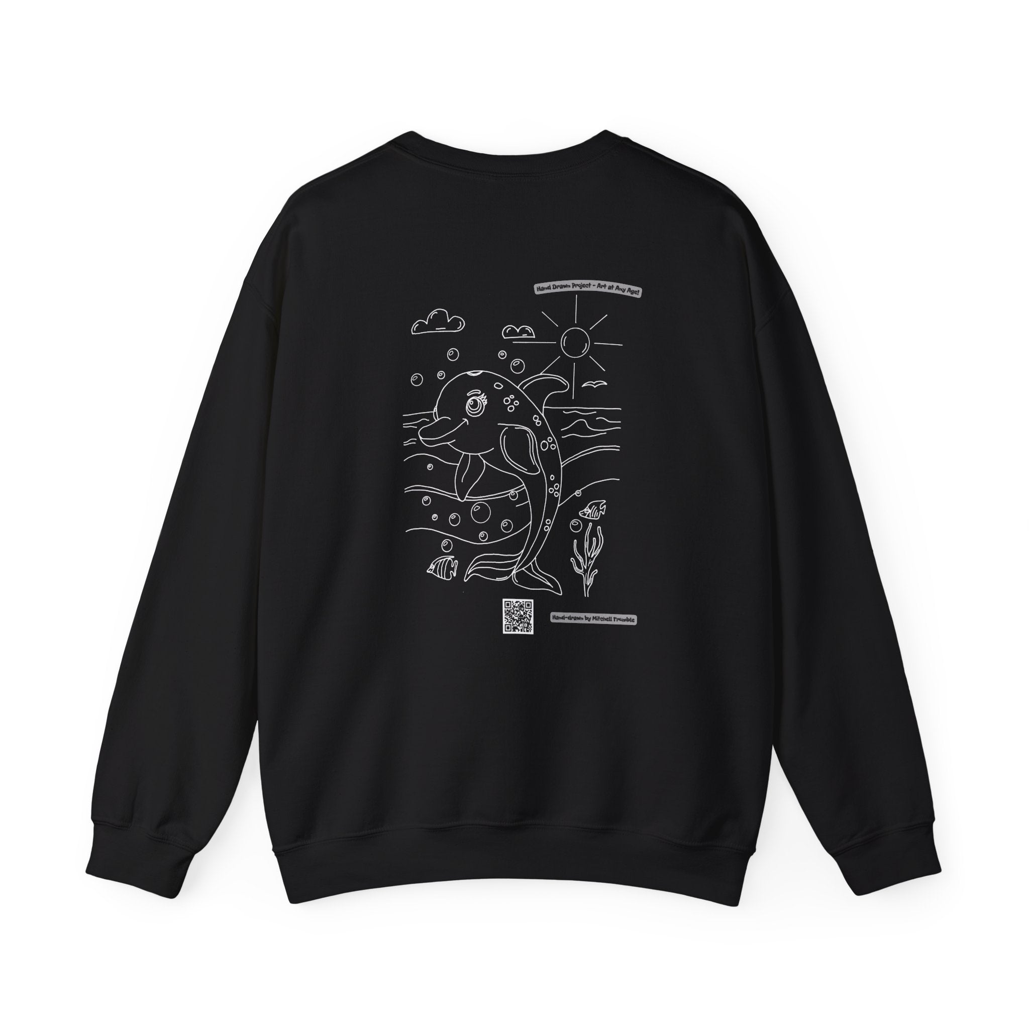 Dolphin Splash Squad Crew Sweatshirt – Hand Drawn Ocean Critter by Mitchell Trumble