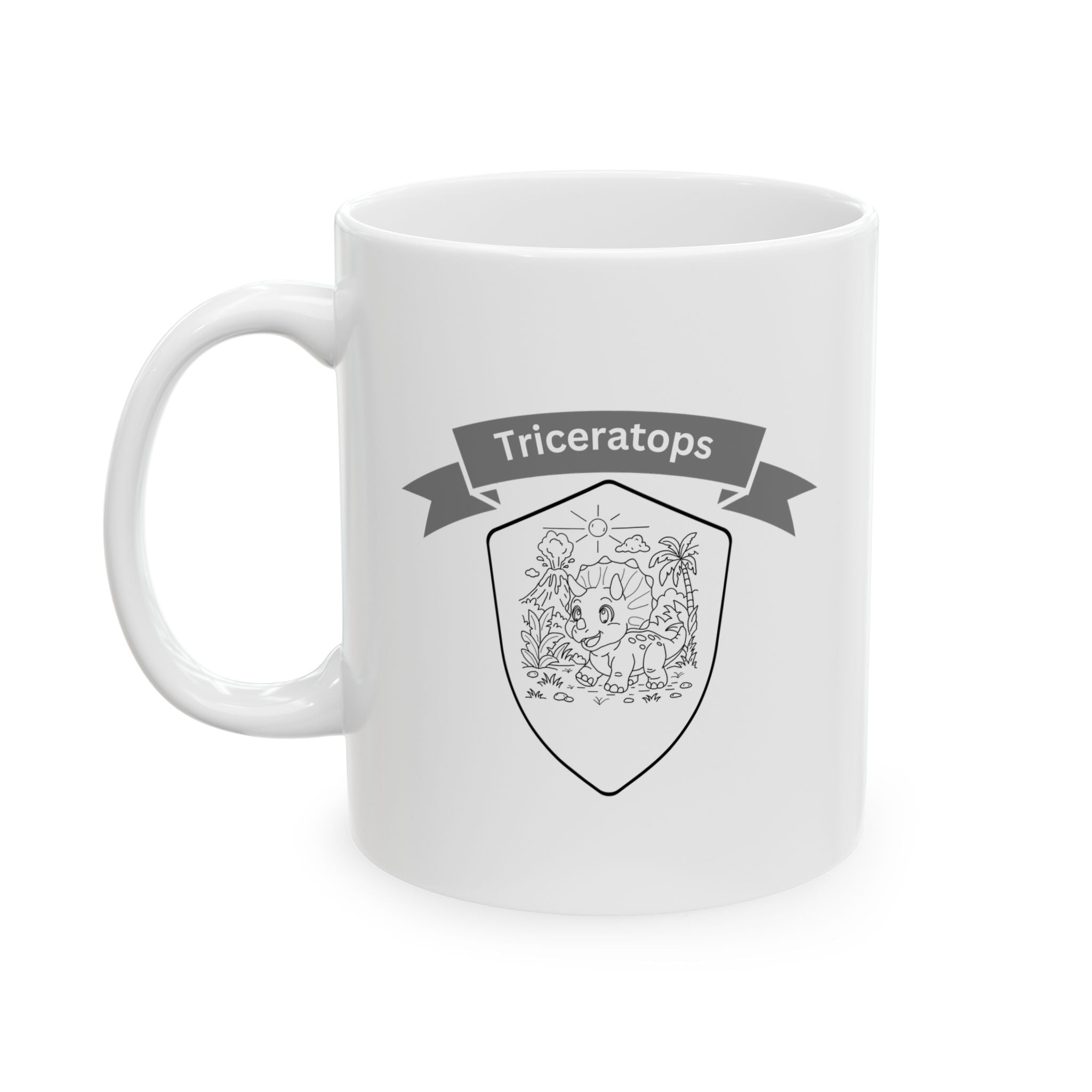 Triceratops Coffee Mug | Hand-Drawn Dinosaur Art with QR Code | Fun Gift for Dino Lovers