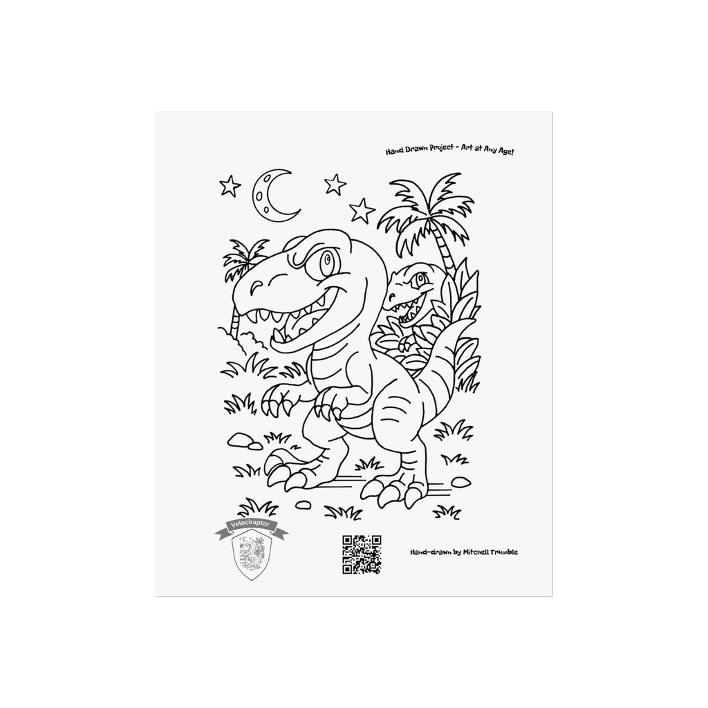 Velociraptor Poster – Hand-Drawn Dino Adventure by Mitchell Trumble | Fun Art for Kids, Families & Collectors