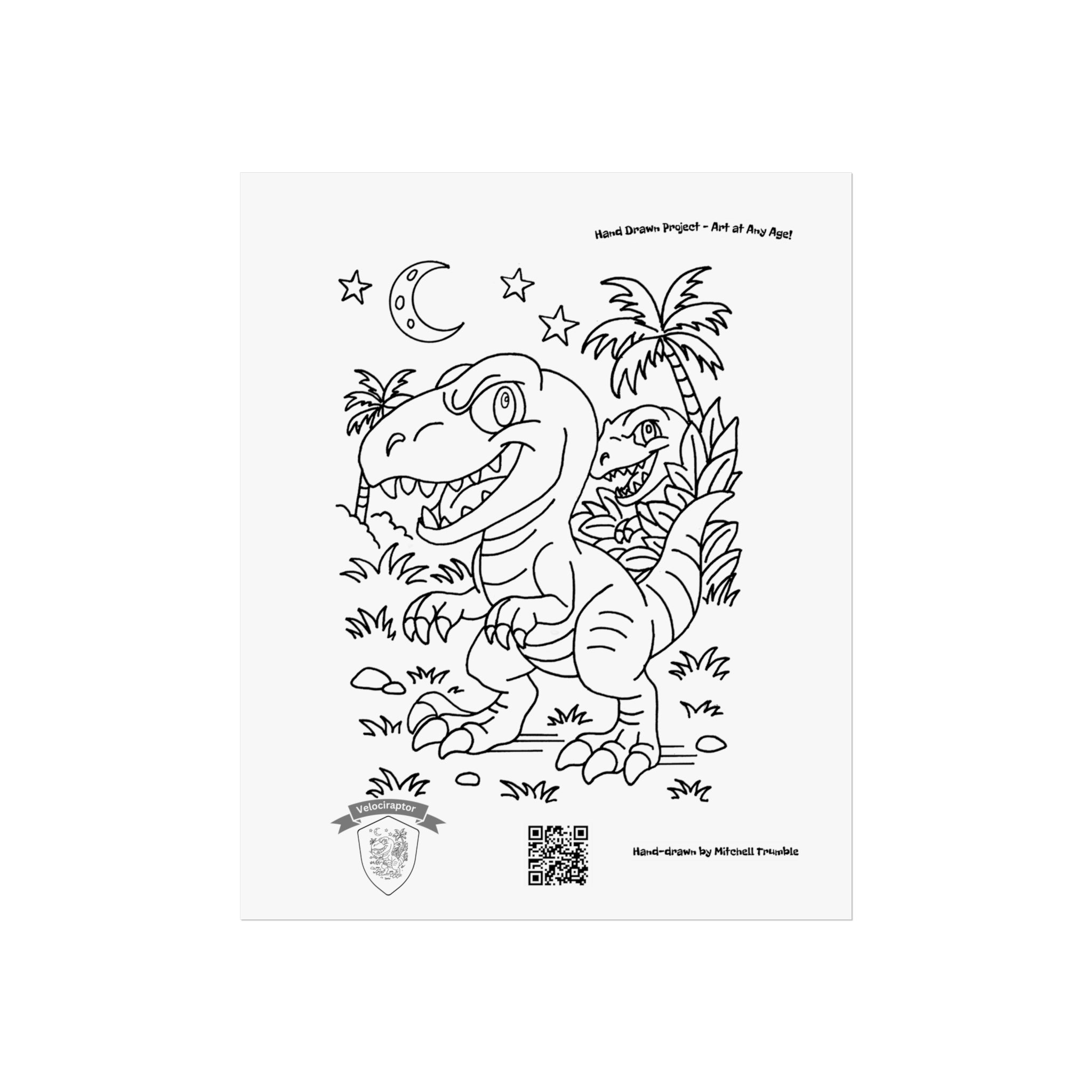 Velociraptor Poster – Hand-Drawn Dino Adventure by Mitchell Trumble | Fun Art for Kids, Families & Collectors