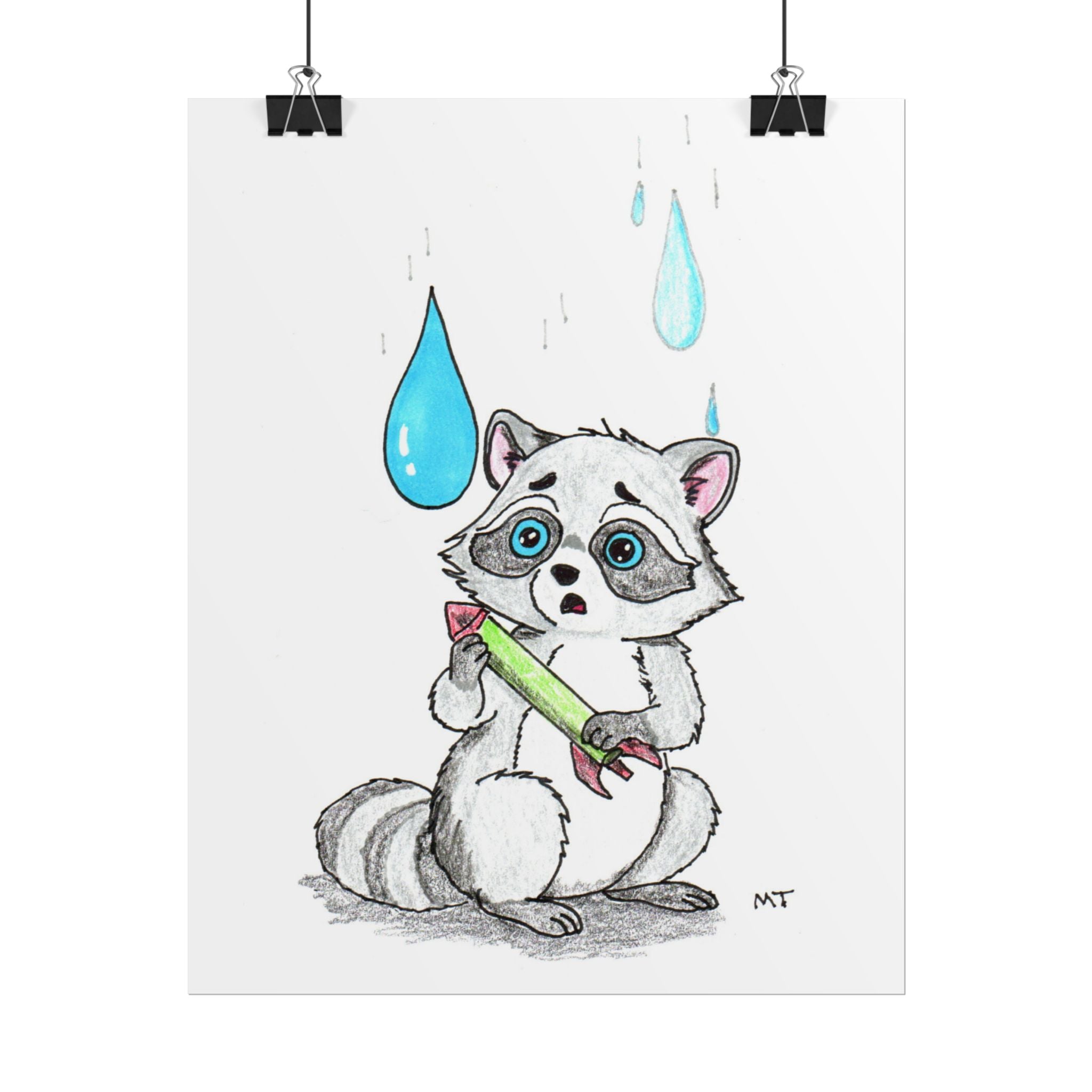 Lost Her Rocket Flame | Sad Raccoon Art Print | Hand Drawn Woodland Wall Decor