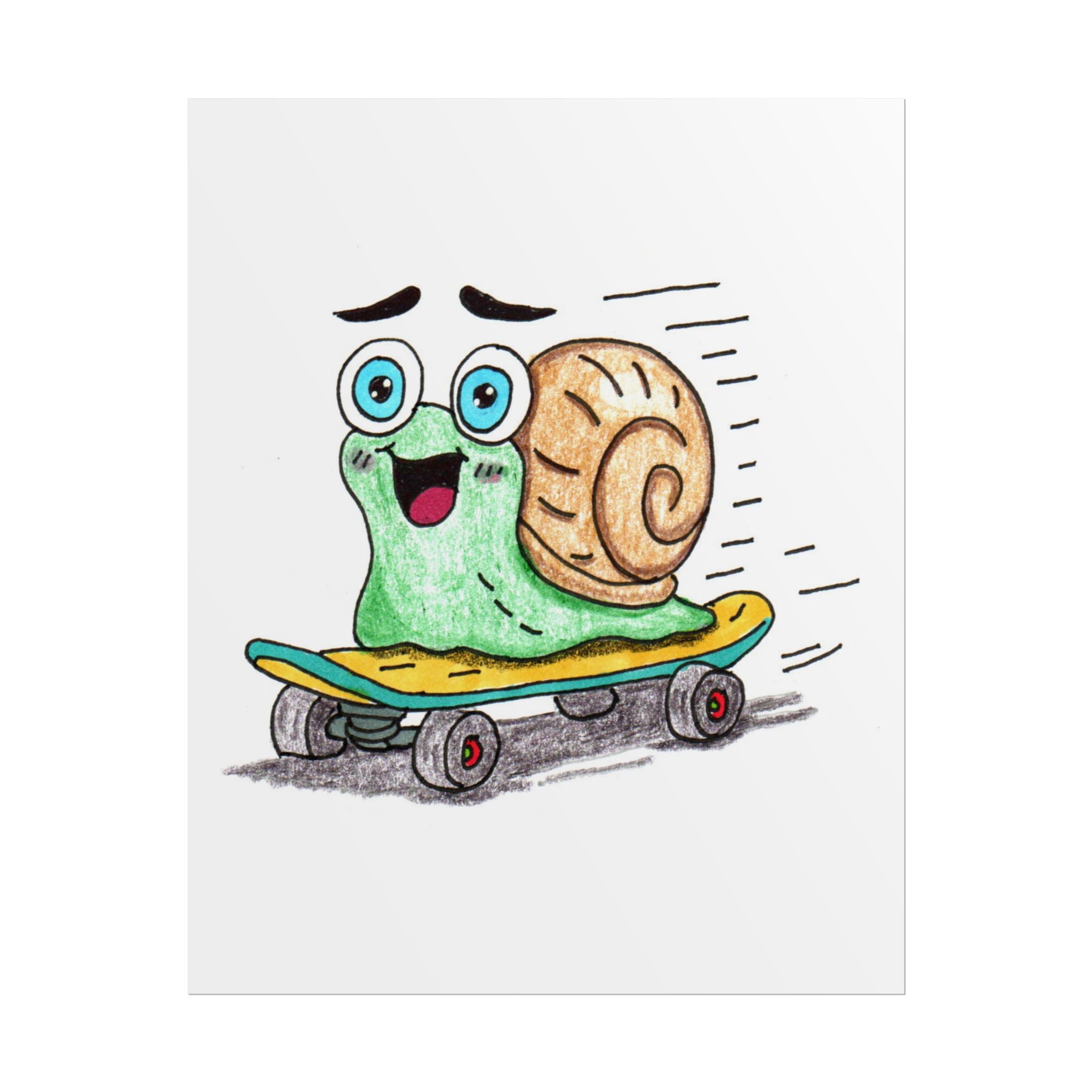 She Found Her Speed | Hand Drawn Snail Print | Cute Skateboard Snail Wall Art