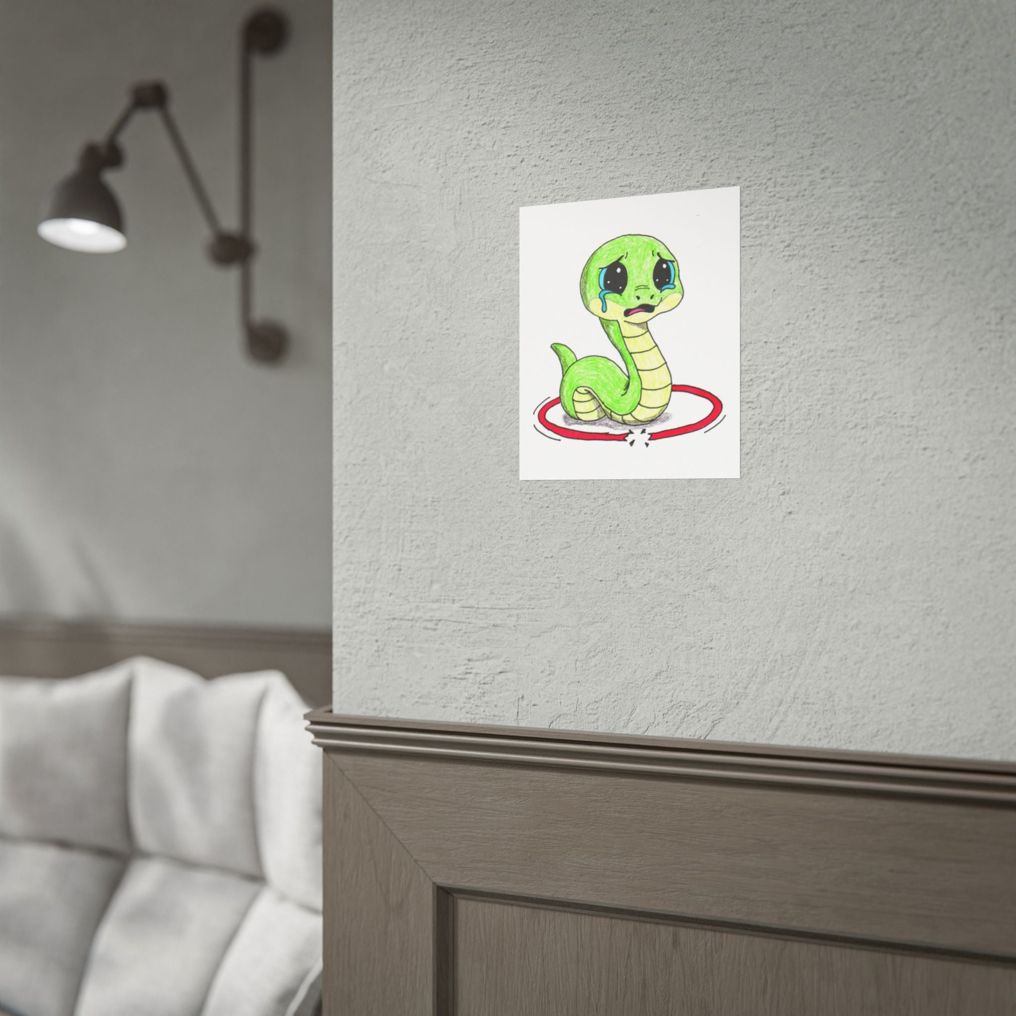 Snake Lost Her Hula Hoop | Hand Drawn Snake Art Print | Cute Sad Snake Wall Decor