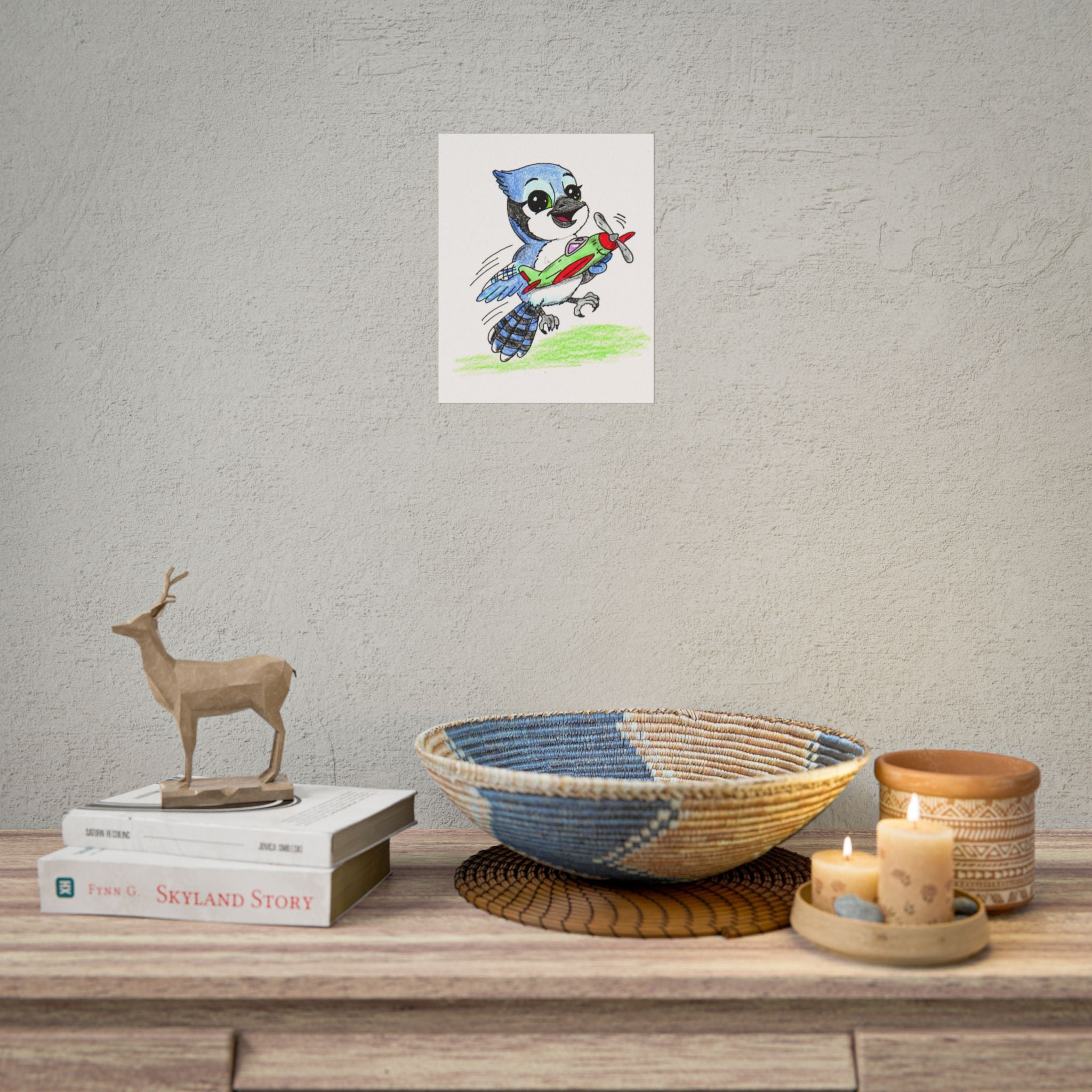 Blue Jay Found a New Airplane | Lost & Found Critters | Hand Drawn Blue Jay Art Print