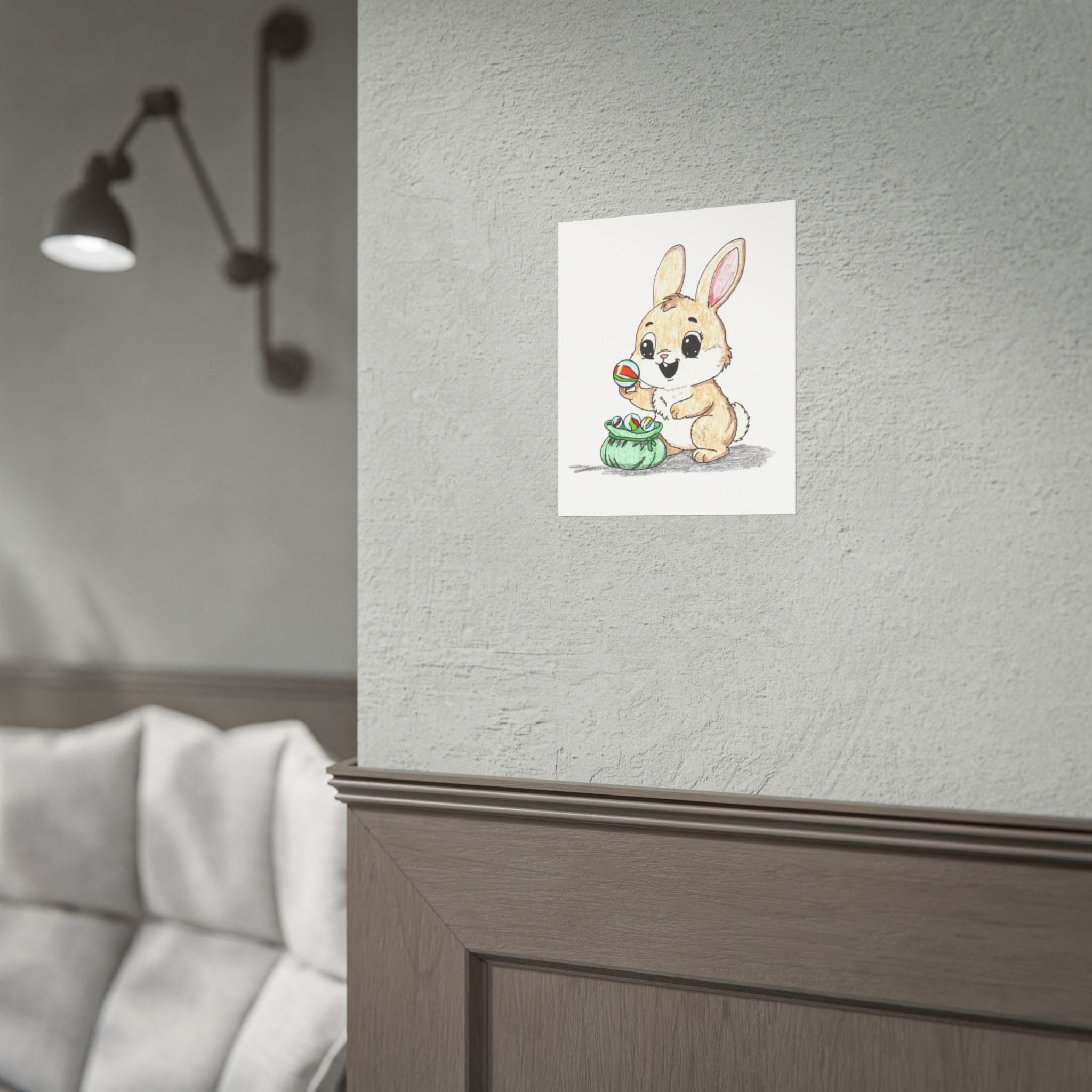 Found Her Marbles Rabbit Art Print | Hand Drawn Bunny Wall Decor