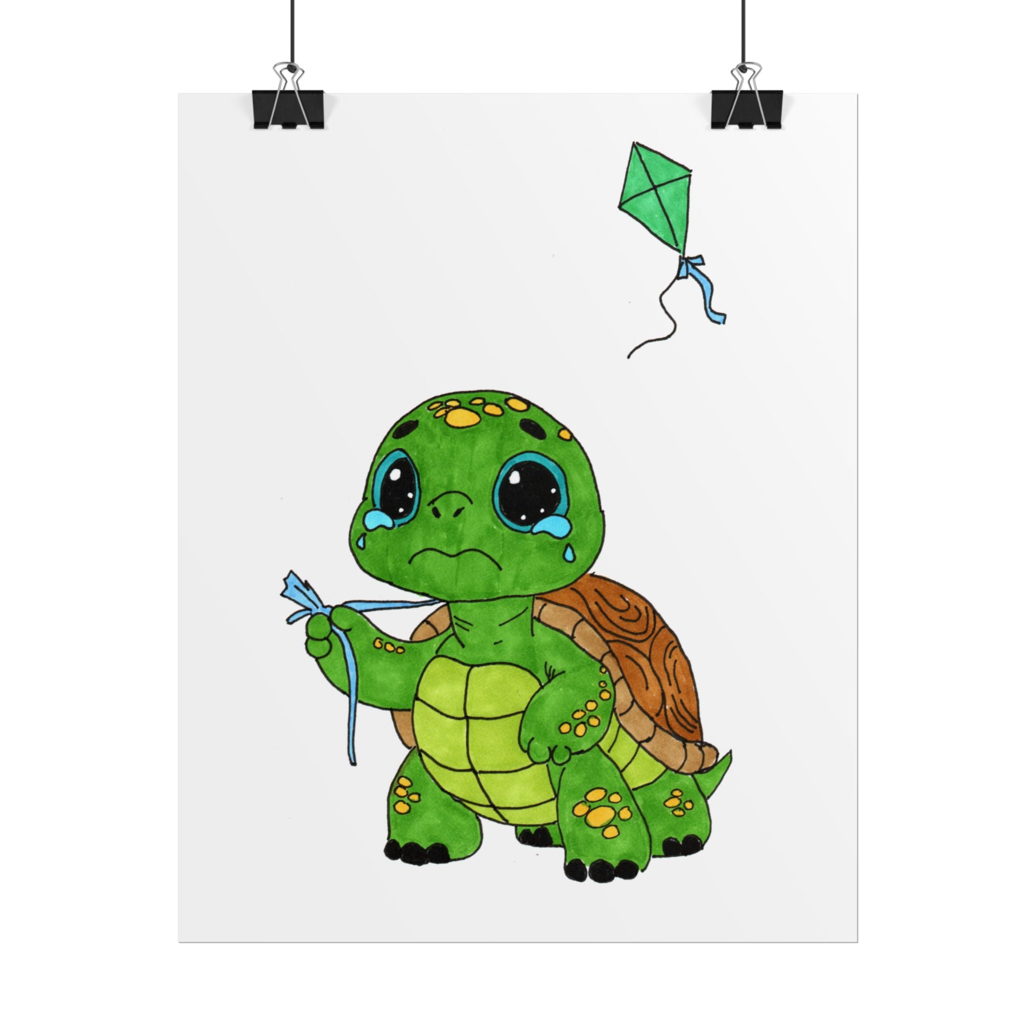 Sad Turtle Lost Her Kite Print, Hand Drawn Turtle Wall Art, Whimsical Nursery Decor, Woodland Animal Illustration