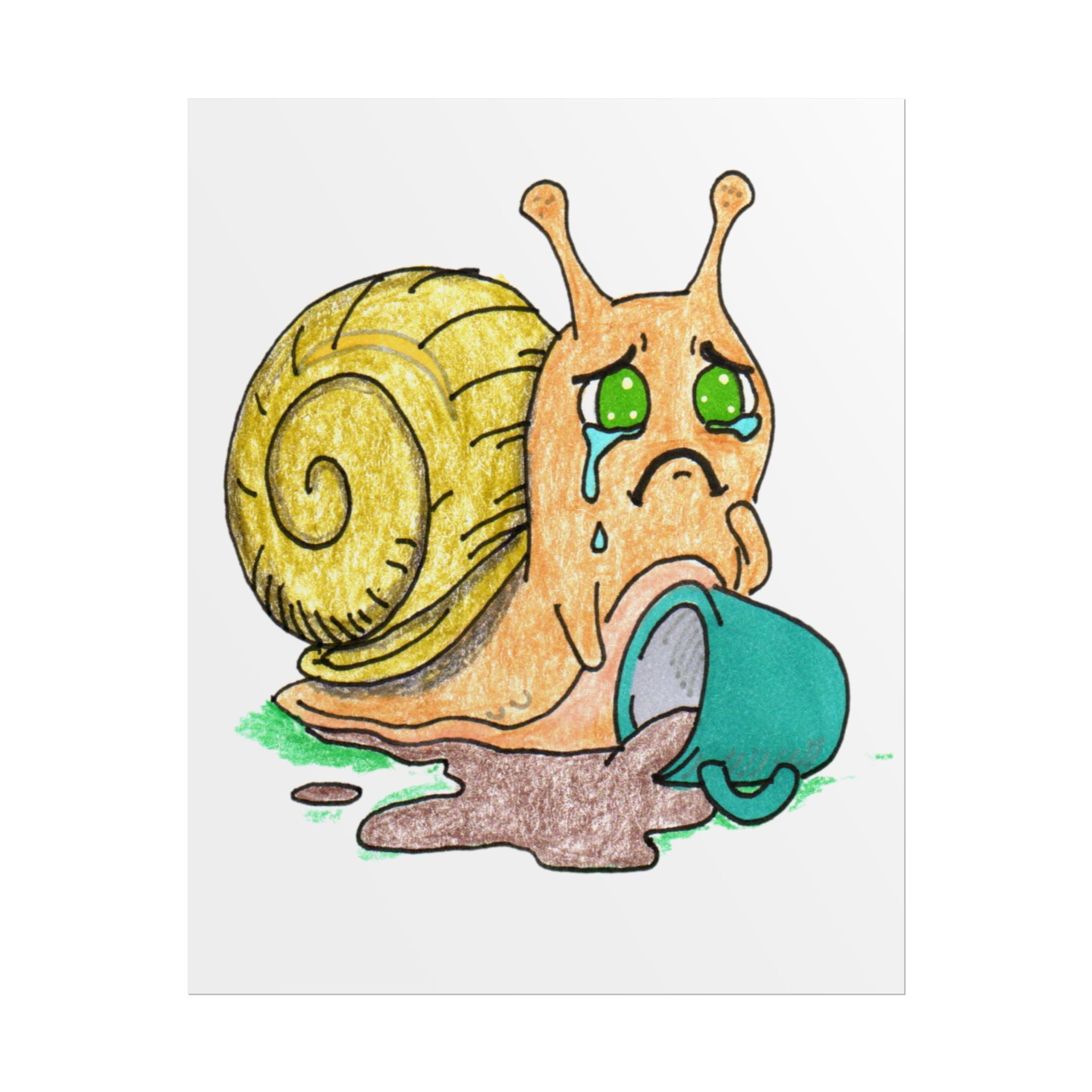 Sad Snail Spilled Her Coffee Wall Art Print | Hand Drawn Snail Print