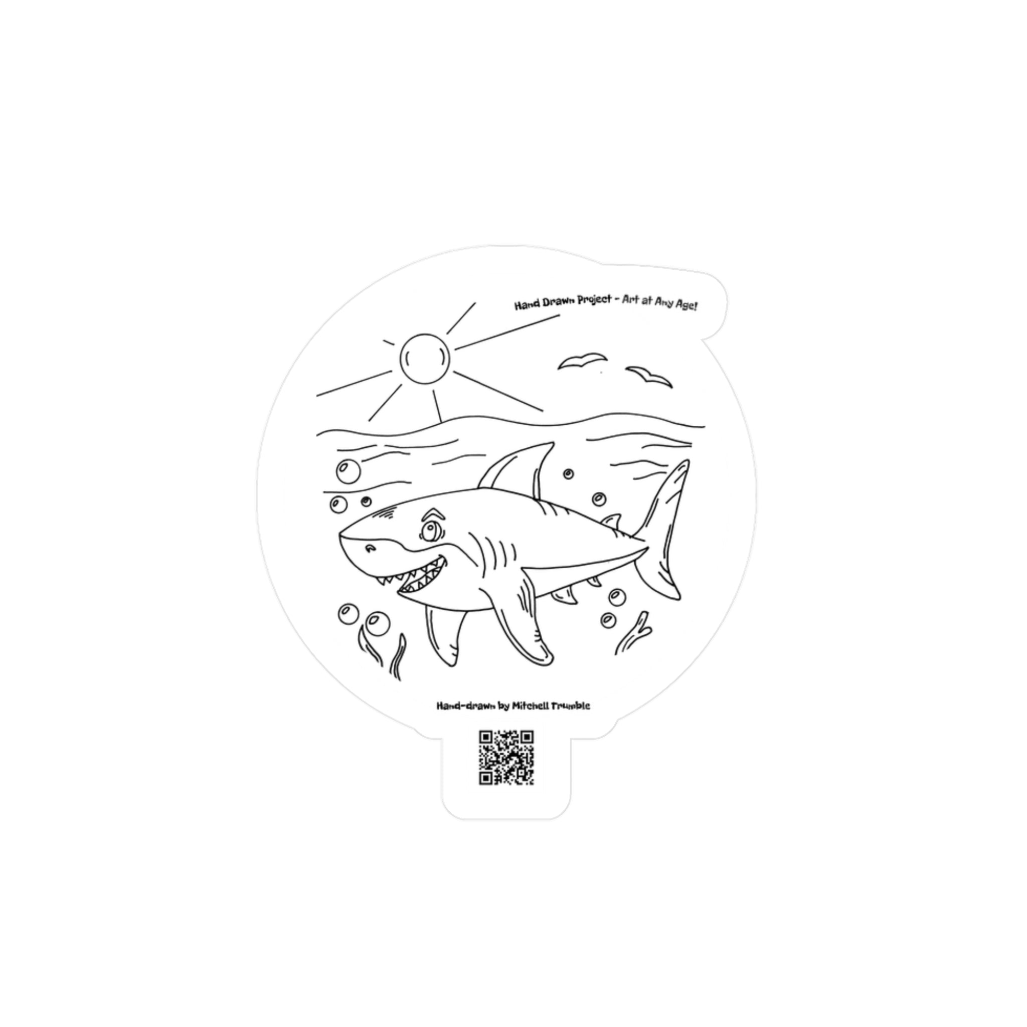 Great White Shark Kiss Cut Sticker | Hand-Drawn Ocean Art
