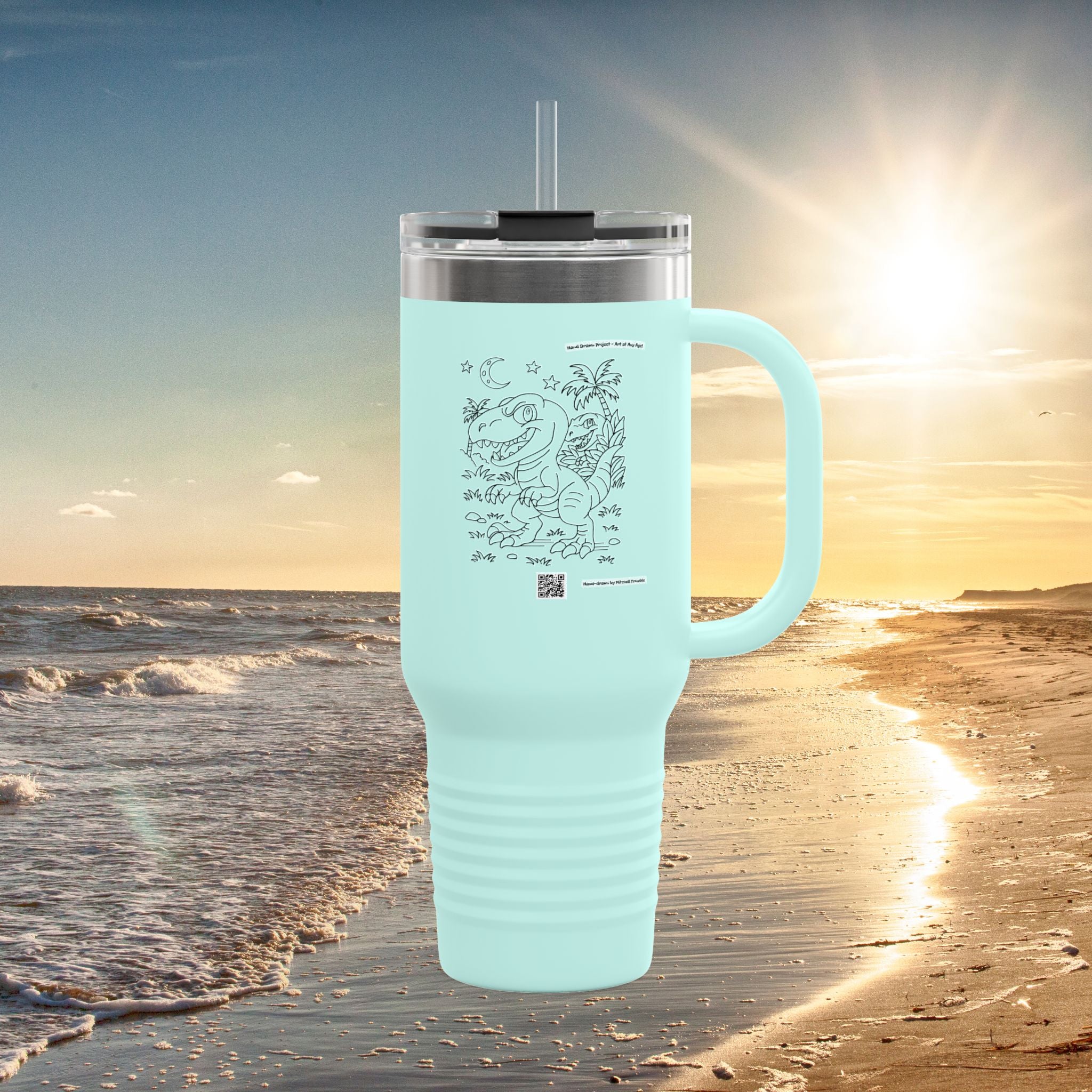 Velociraptor Travel Mug | Hand-Drawn Dino Art by Mitchell Trumble | Spill-Resistant Stainless Steel Tumbler