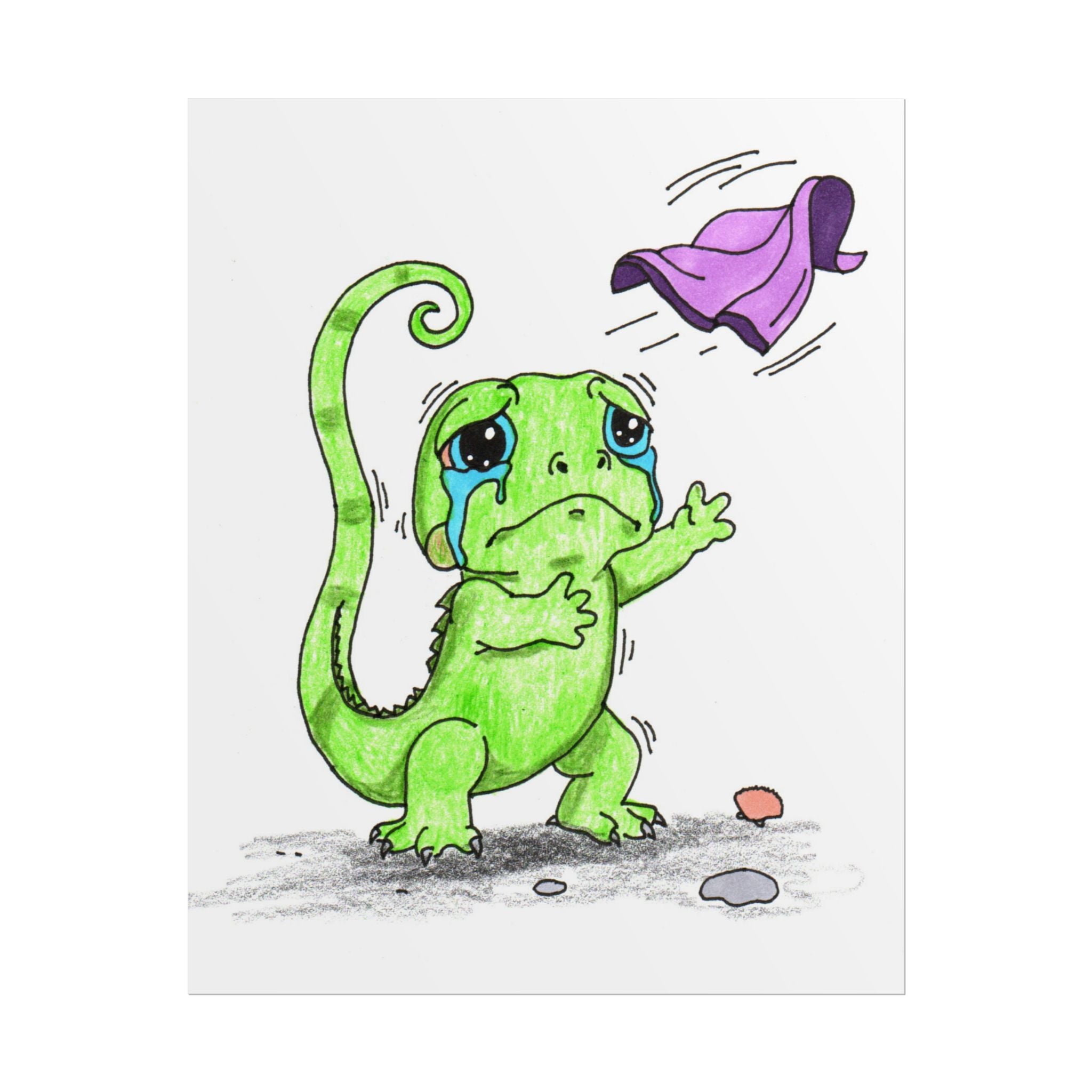 Sad Lizard Blanket Story Print, Hand Drawn Nursery Wall Art