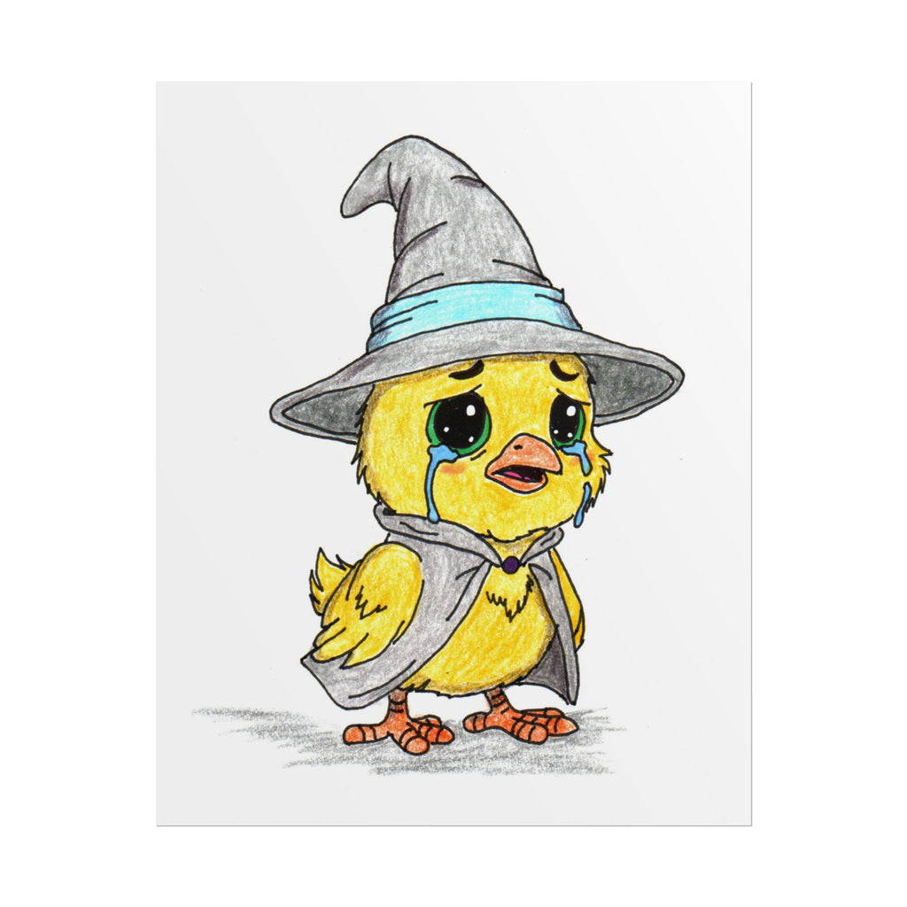 Wizard Chick Lost Her Magic Wand Print | Hand Drawn Fantasy Bird Wall Art