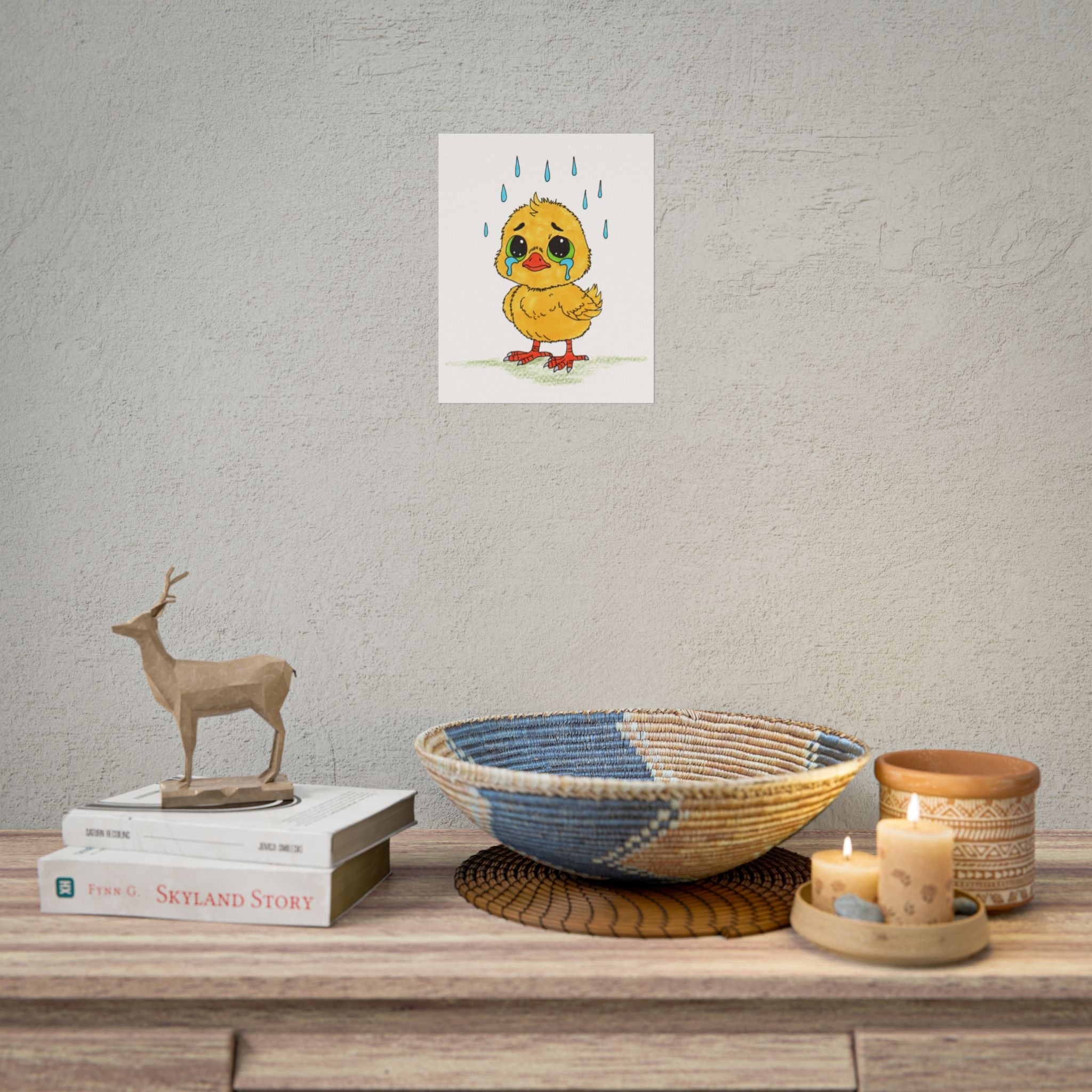 Sad Chick in the Rain Print, Hand Drawn Baby Bird Wall Art, Nursery Decor, Emotional Animal Illustration, Kids Room Artwork