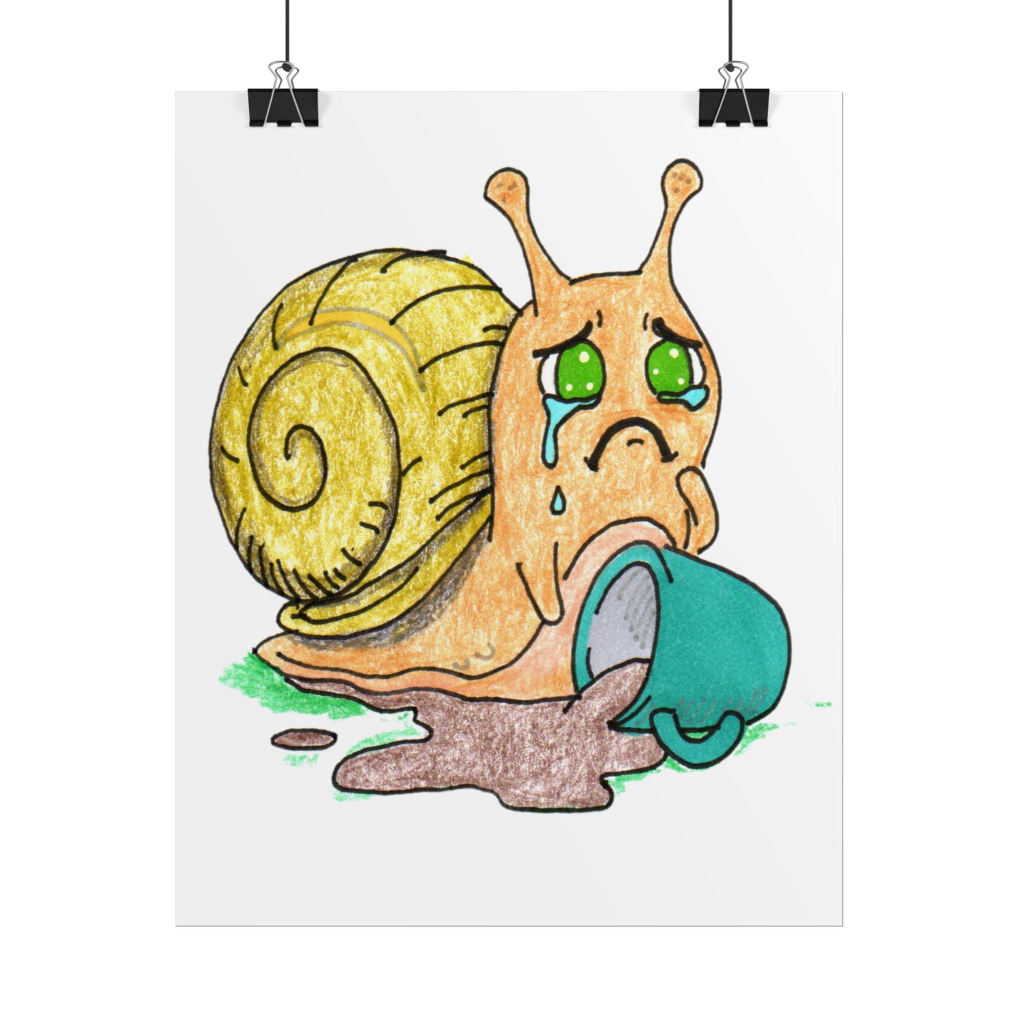 Sad Snail Spilled Her Coffee Wall Art Print | Hand Drawn Snail Print
