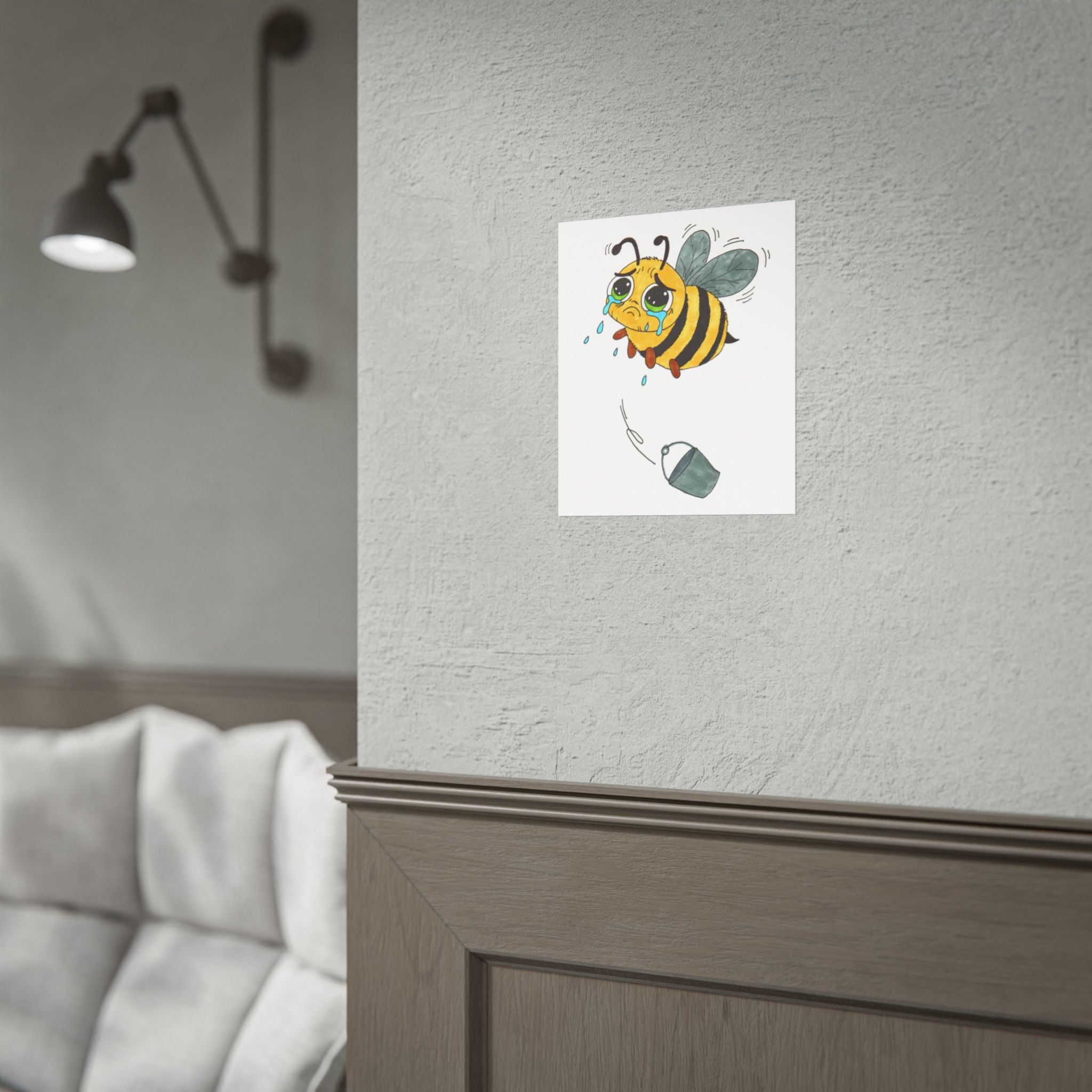 Bee Lost Her Bucket Print, Sad Bumblebee Wall Art, Hand Drawn Bee Illustration, Whimsical Insect Decor, Nursery Art, Lost and Found Critters