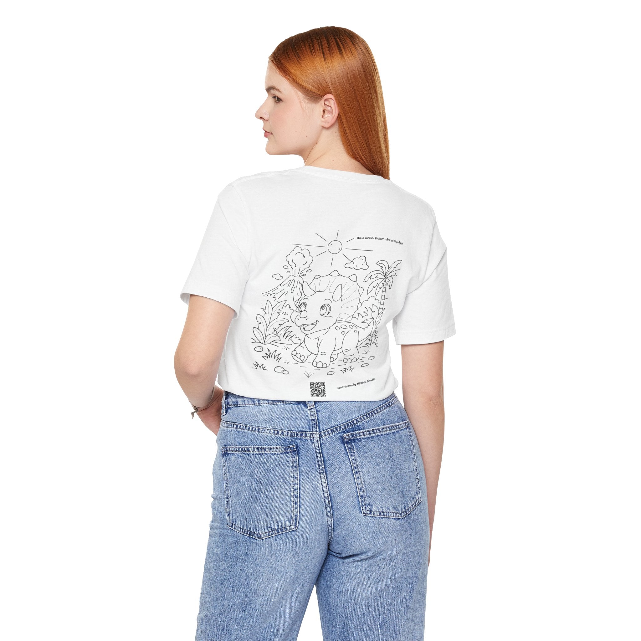 Triceratops Unisex T-Shirt | Bella+Canvas 3001 | Hand-Drawn Dino with QR Code