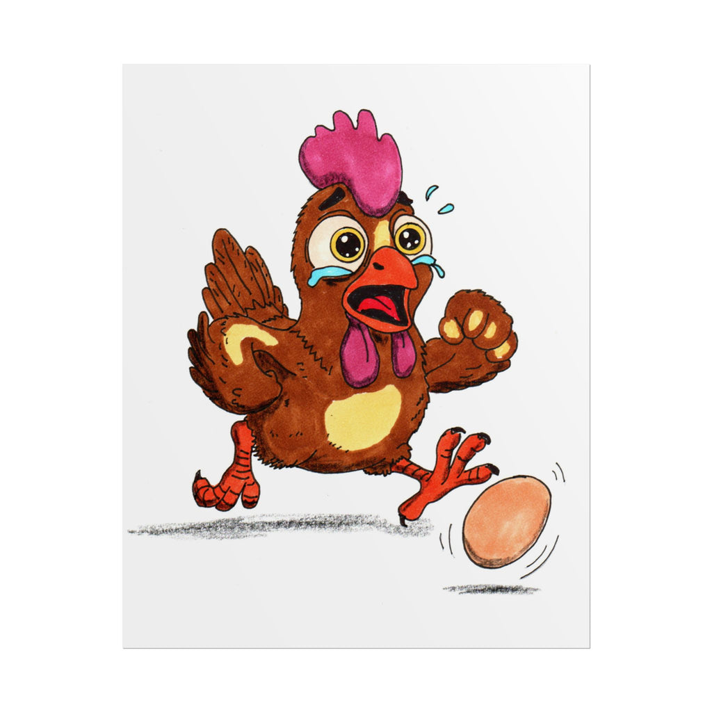Rooster Lost the Egg Print, Funny Chicken Wall Art, Hand Drawn Farm Animal Illustration