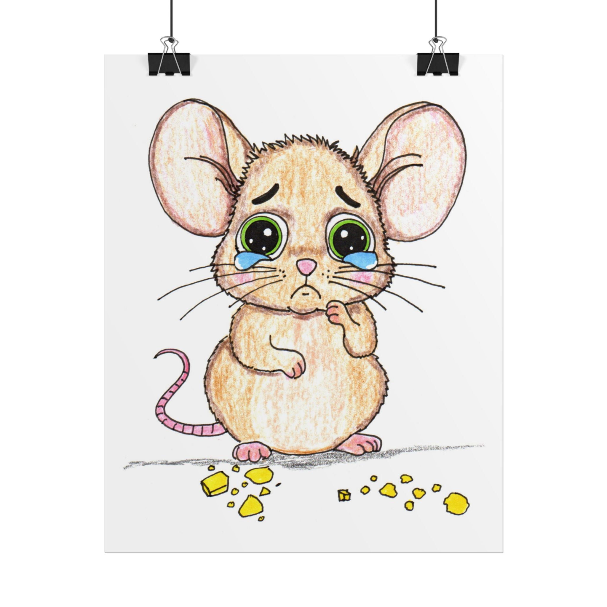 Mouse Looking for Cheese - Cute Mouse Wall Art Print - Hand Colored Nursery Decor - Children's Room Artwork