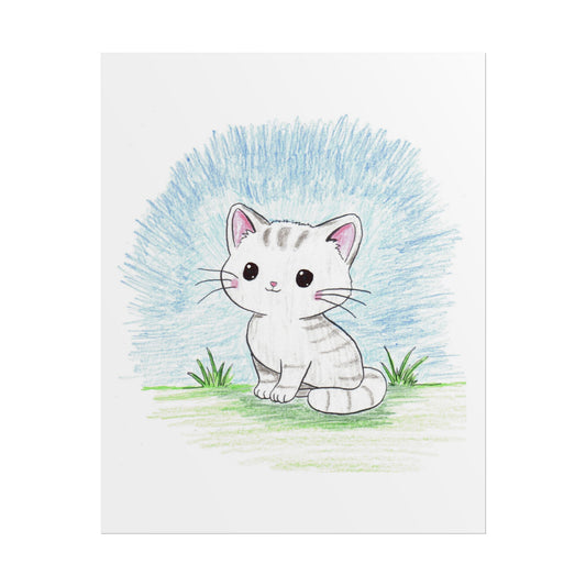 Cute Sitting Kitten Print, Hand Drawn Cat Wall Art, Nursery Decor, Whimsical Kitty Illustration