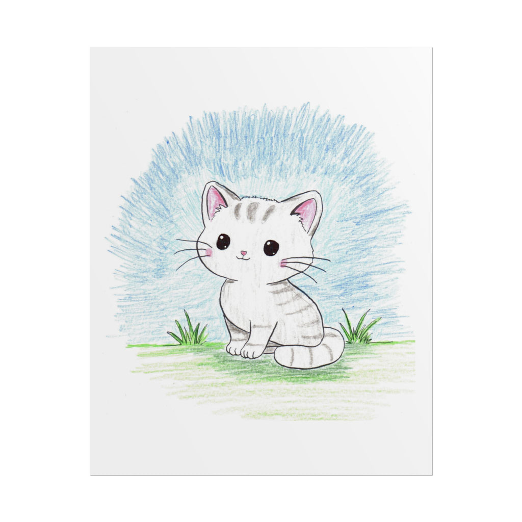 Cute Sitting Kitten Print, Hand Drawn Cat Wall Art, Nursery Decor, Whimsical Kitty Illustration