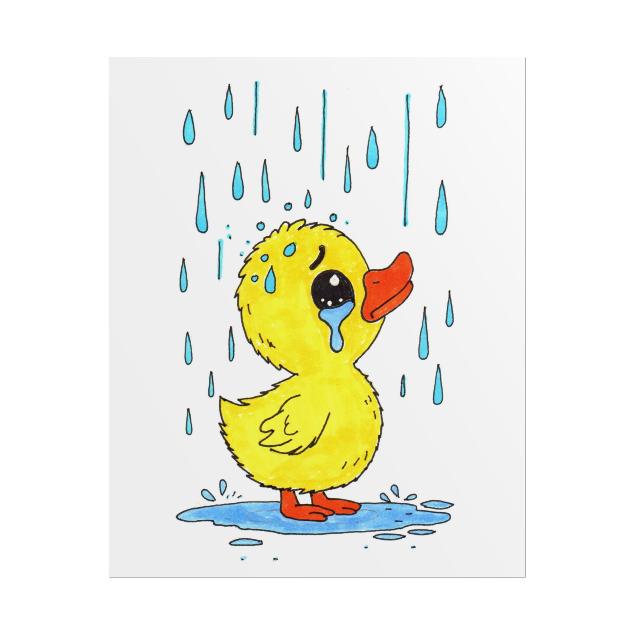 Duckling in the Rain Print, Sad Duck Wall Art, Hand Drawn Duckling Illustration, Rainy Day Nursery Decor, Whimsical Animal Art