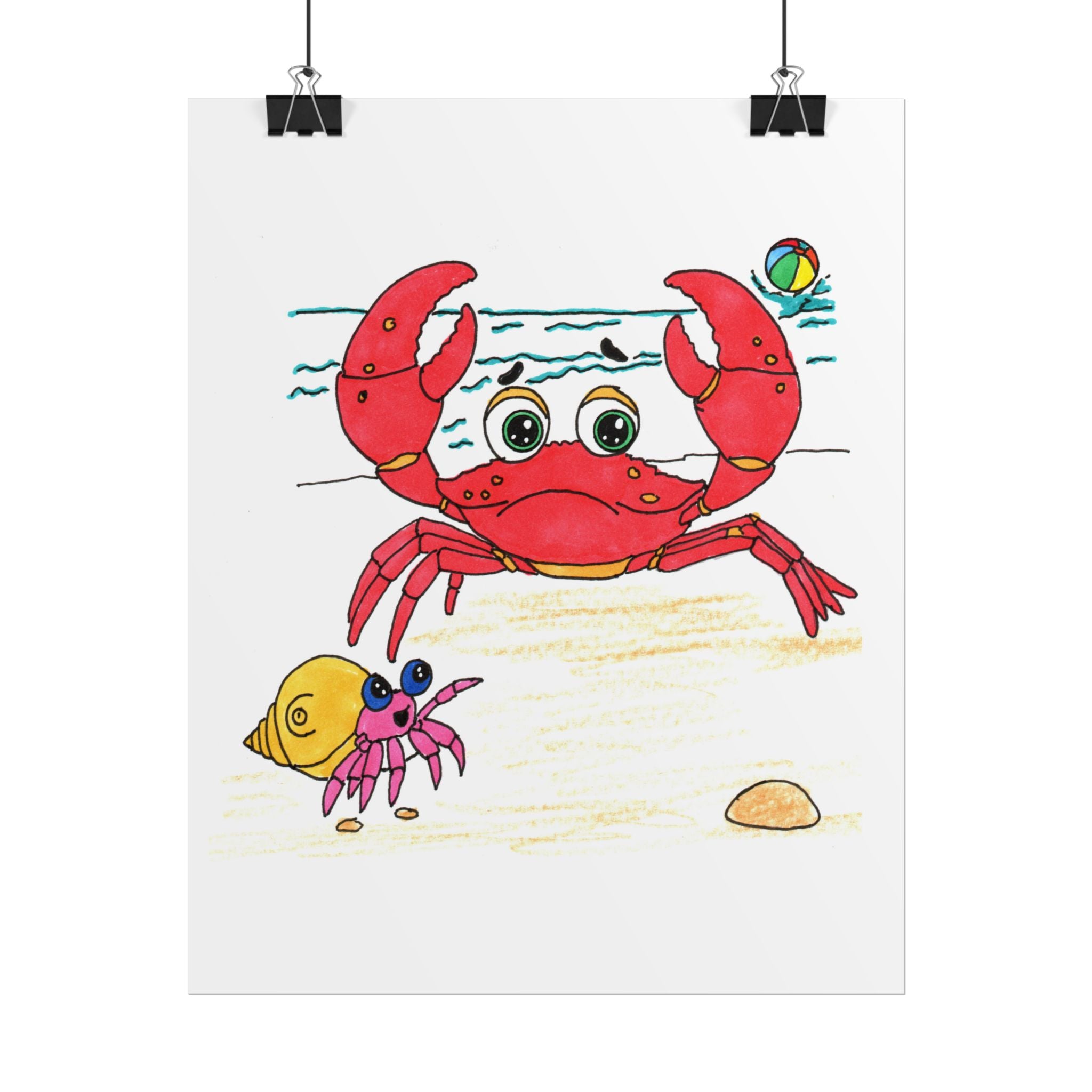 Crab - They Started Searching Together Print, Hand Drawn Crab Wall Art, Ocean Friendship Decor, Beach Animal Illustration