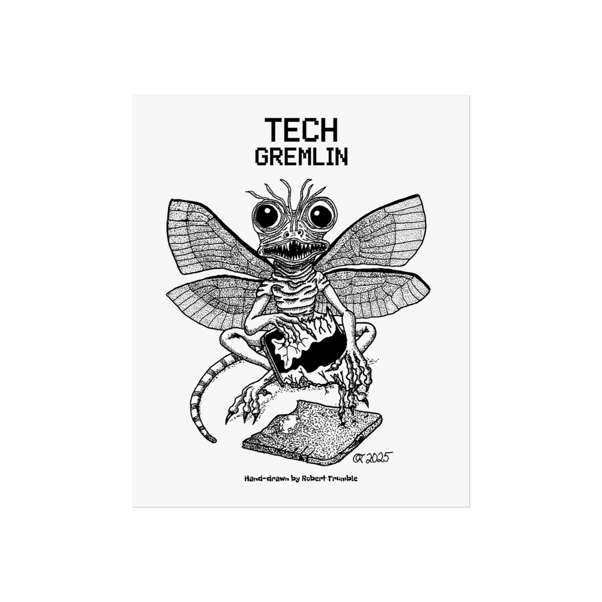 Tech Gremlin Poster – Mischievous Machine Eating Critter by Robert Trumble