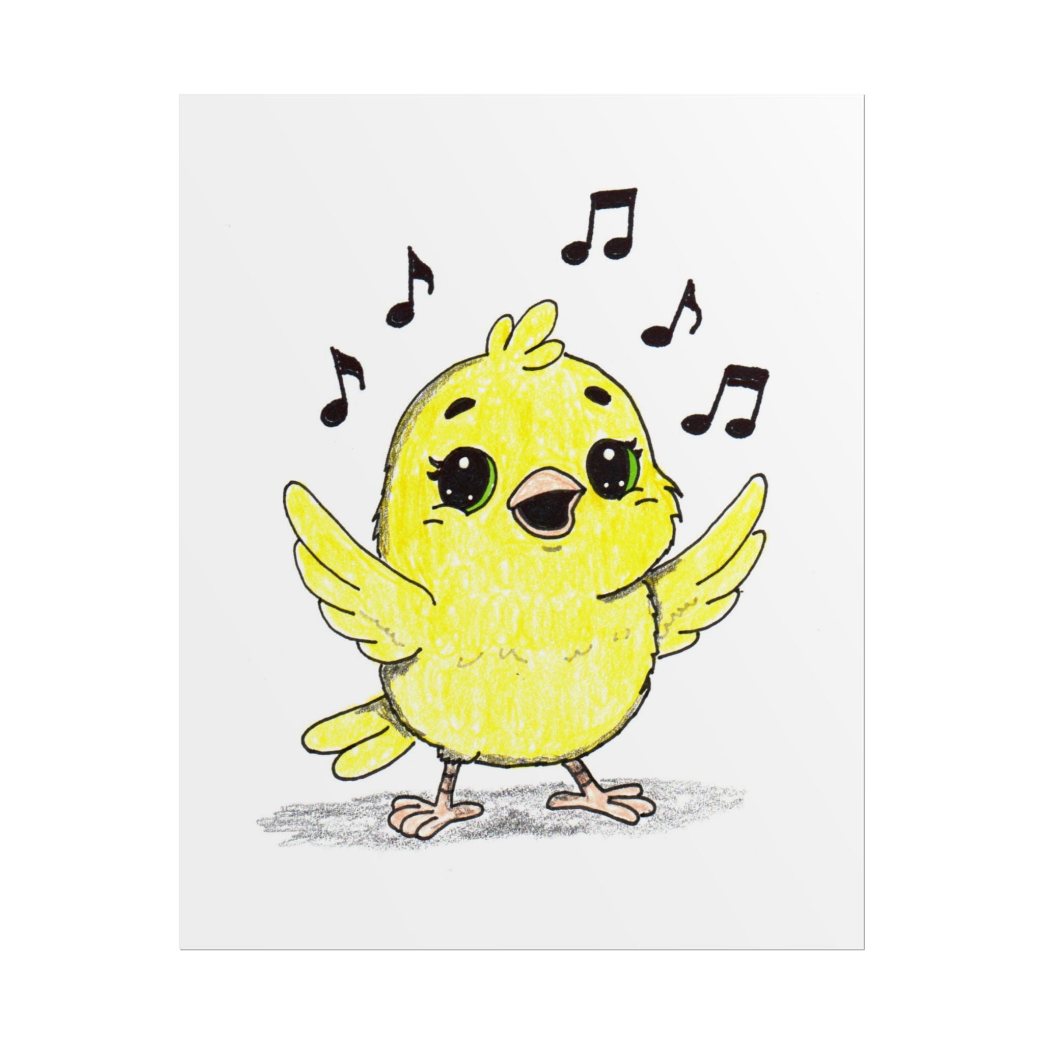 Happy Canary Found Her Song Art Print | Hand Drawn Bird Wall Decor |
