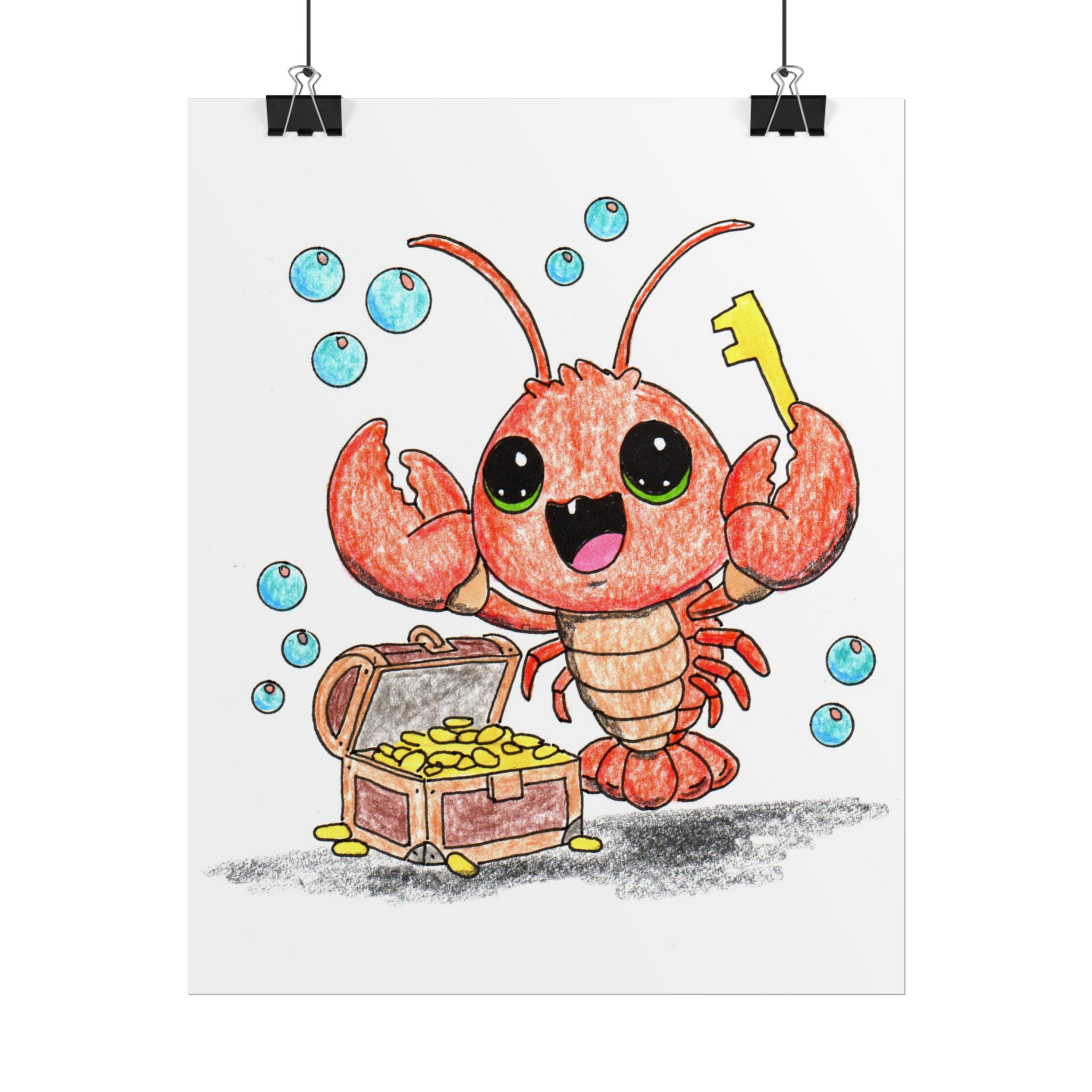 Lobster Found Her Treasure Key Print, Cute Lobster Illustration, Lost & Found Critters Decor