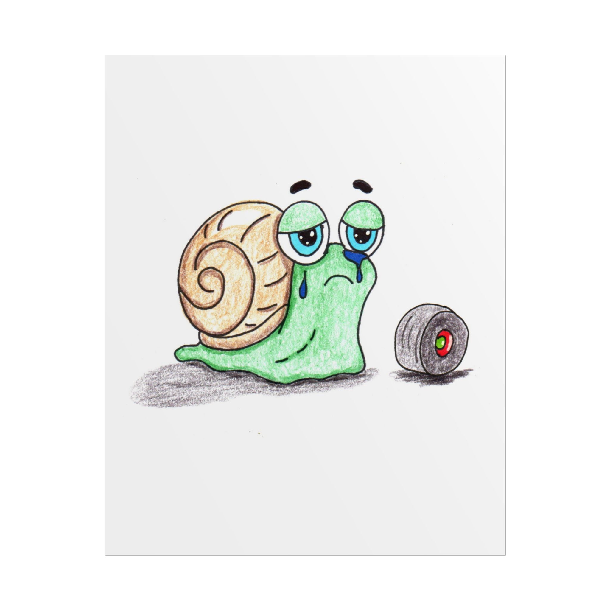 She Lost Her Wheel | Sad Snail Wall Art | Hand Drawn Lost & Found Critter Digital Download