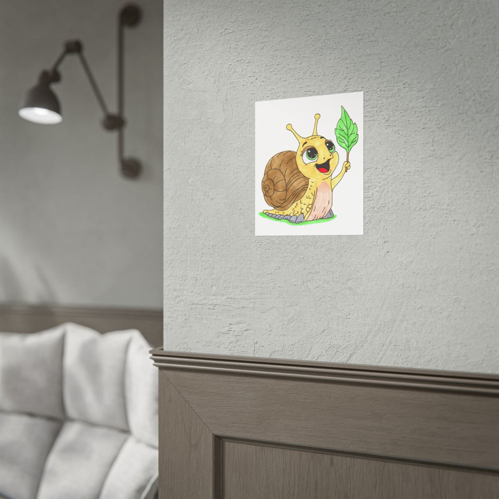 Happy Snail Found Her Leaf Print, Hand Drawn Snail Wall Art, Cute Garden Decor, Whimsical Nature Illustration, Lost & Found Critter