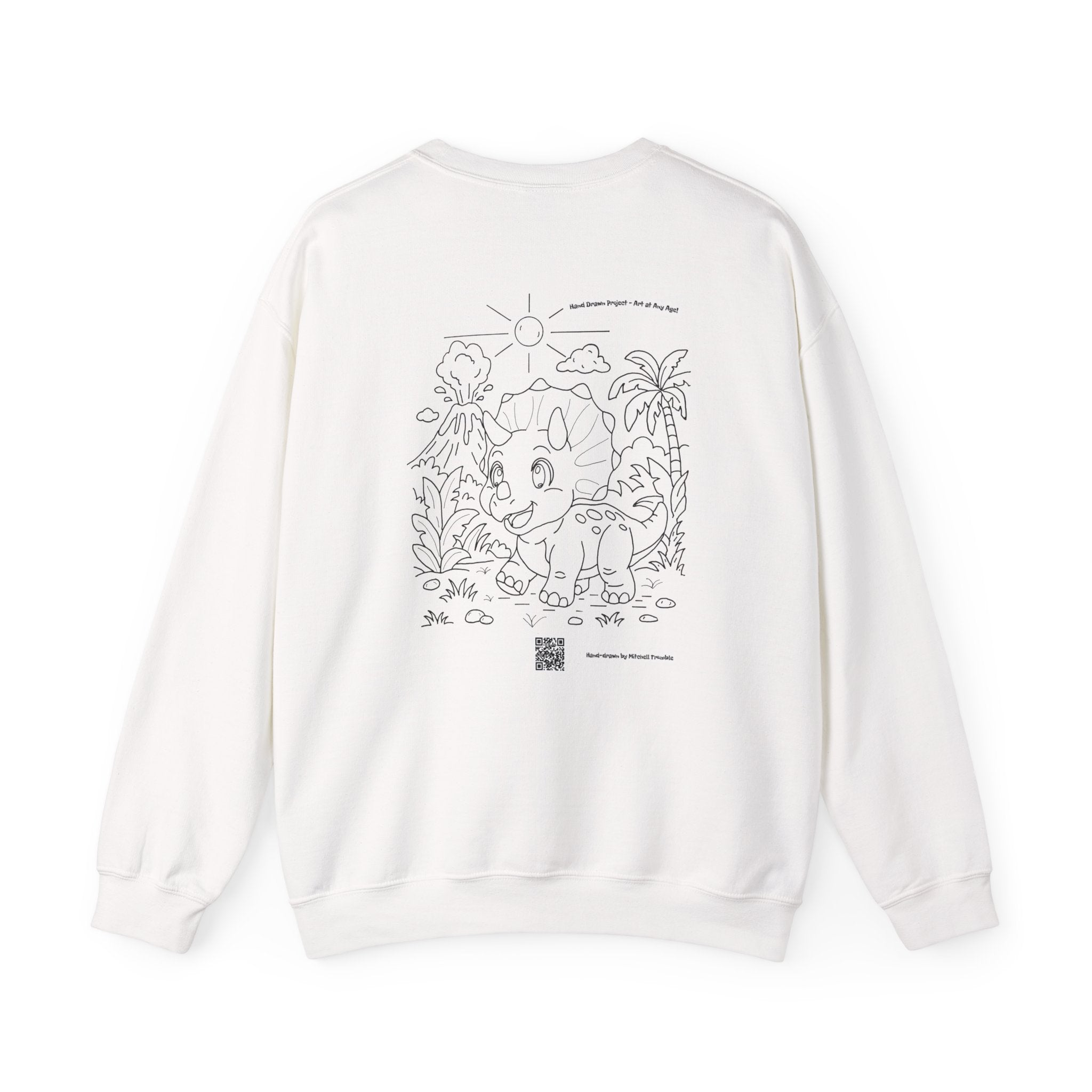 Triceratops Crewneck Sweatshirt | Unisex Fit | Hand-Drawn Dinosaur with QR Code