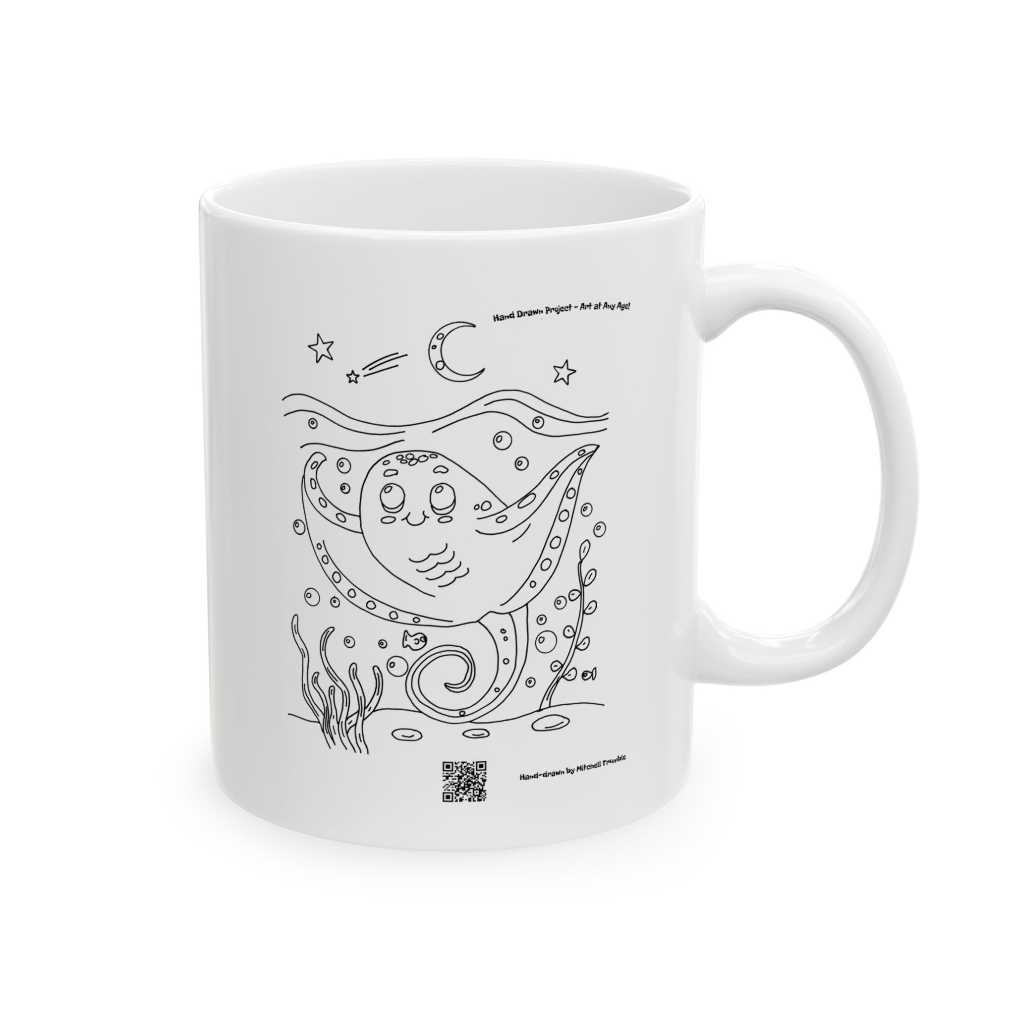 Manta Ray Coffee Mug | Hand-Drawn Ocean Coloring Design