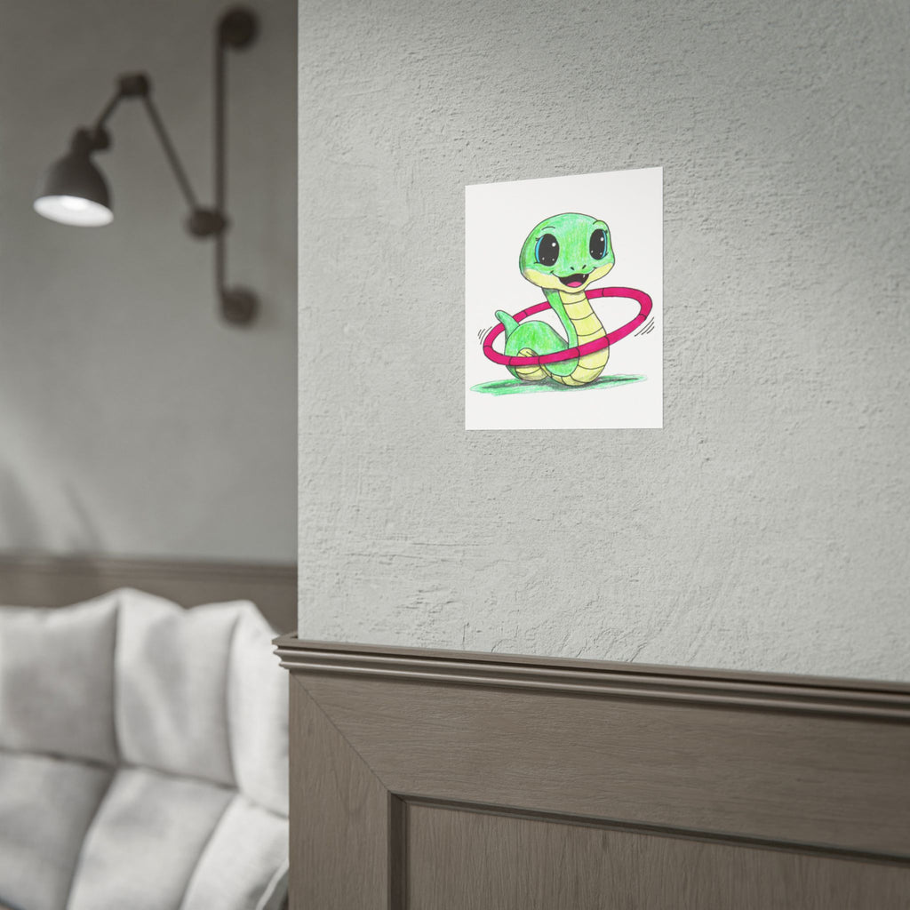 Snake Found Her Hula Hoop | Cute Snake Art Print | Hand Drawn Animal Wall Art |