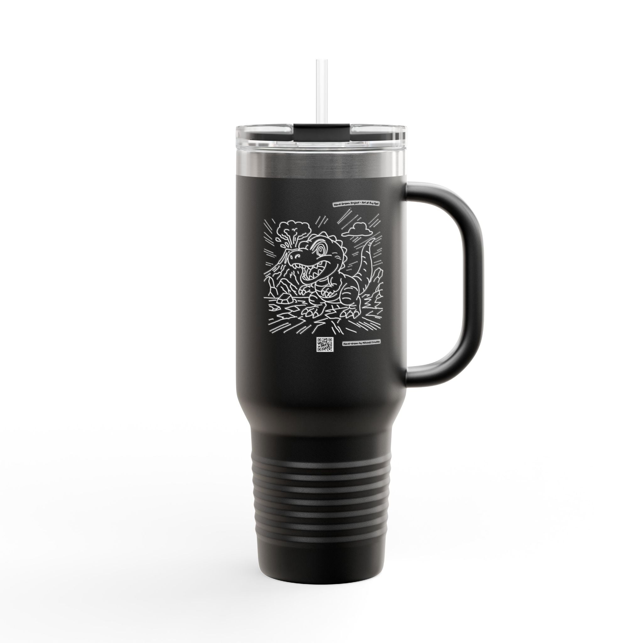 T-Rex Travel Mug | Double-Sided Dino Art with QR Code to watch the artist | Fun Gift for Dino Lovers