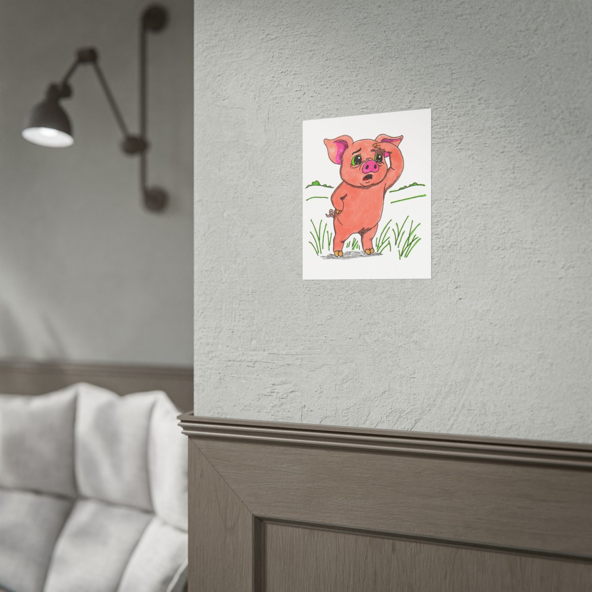 Hand Drawn Pig Looking for Mud Print, Cute Farm Animal Wall Art, Nursery Decor, Pig Illustration, 8x10 Children's Room Art