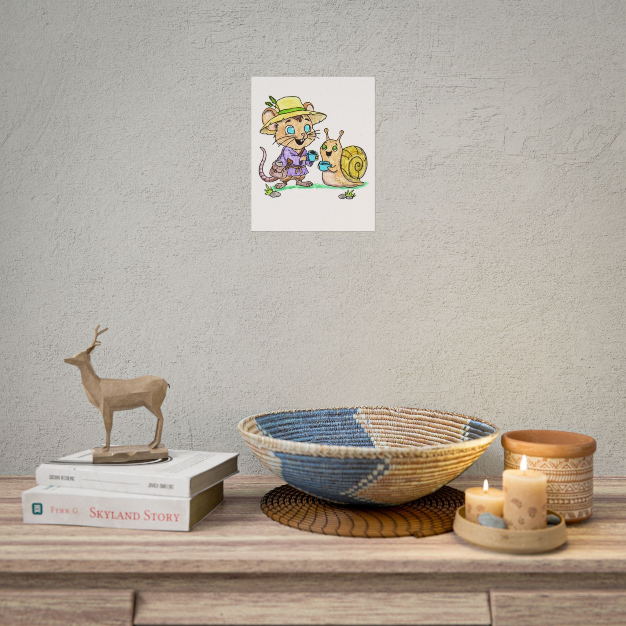 Mouse Brings Snail Coffee Printable Wall Art | Hand Drawn Friendship Print