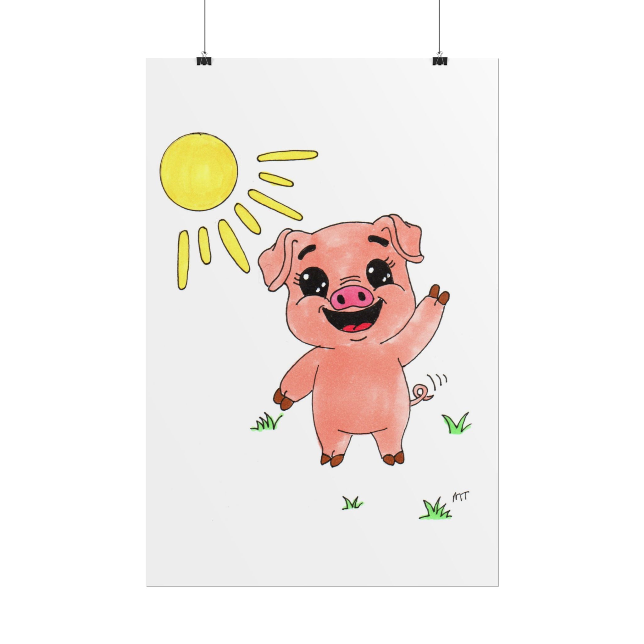 Penny Found Her Sunshine , Hand Drawn Farm Animal Wall Art,  Whimsical Country Illustration