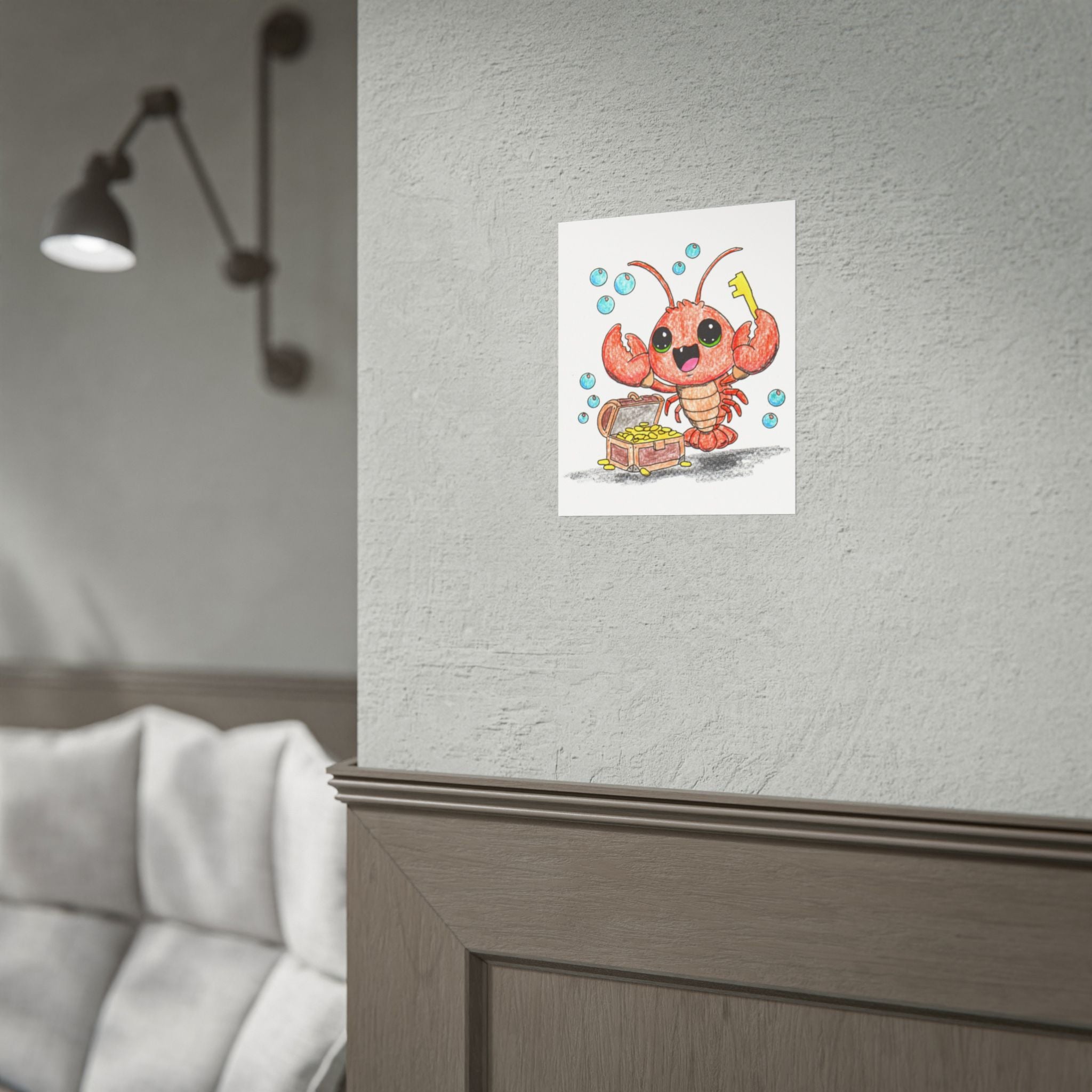 Lobster Found Her Treasure Key Print, Cute Lobster Illustration, Lost & Found Critters Decor