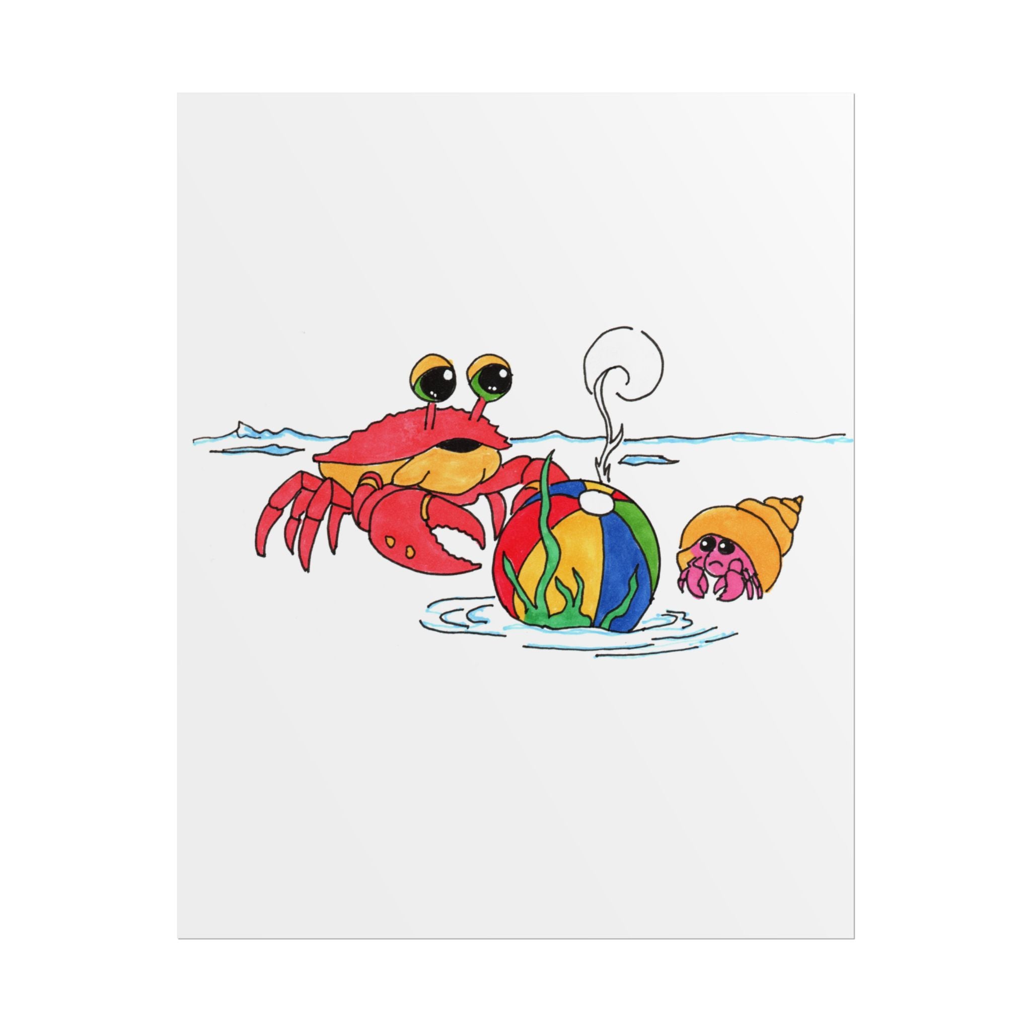 Crab - Recovered But at What Cost Print, Hand Drawn Crab Beach Art, Ocean Story Illustration, Coastal Nursery Decor