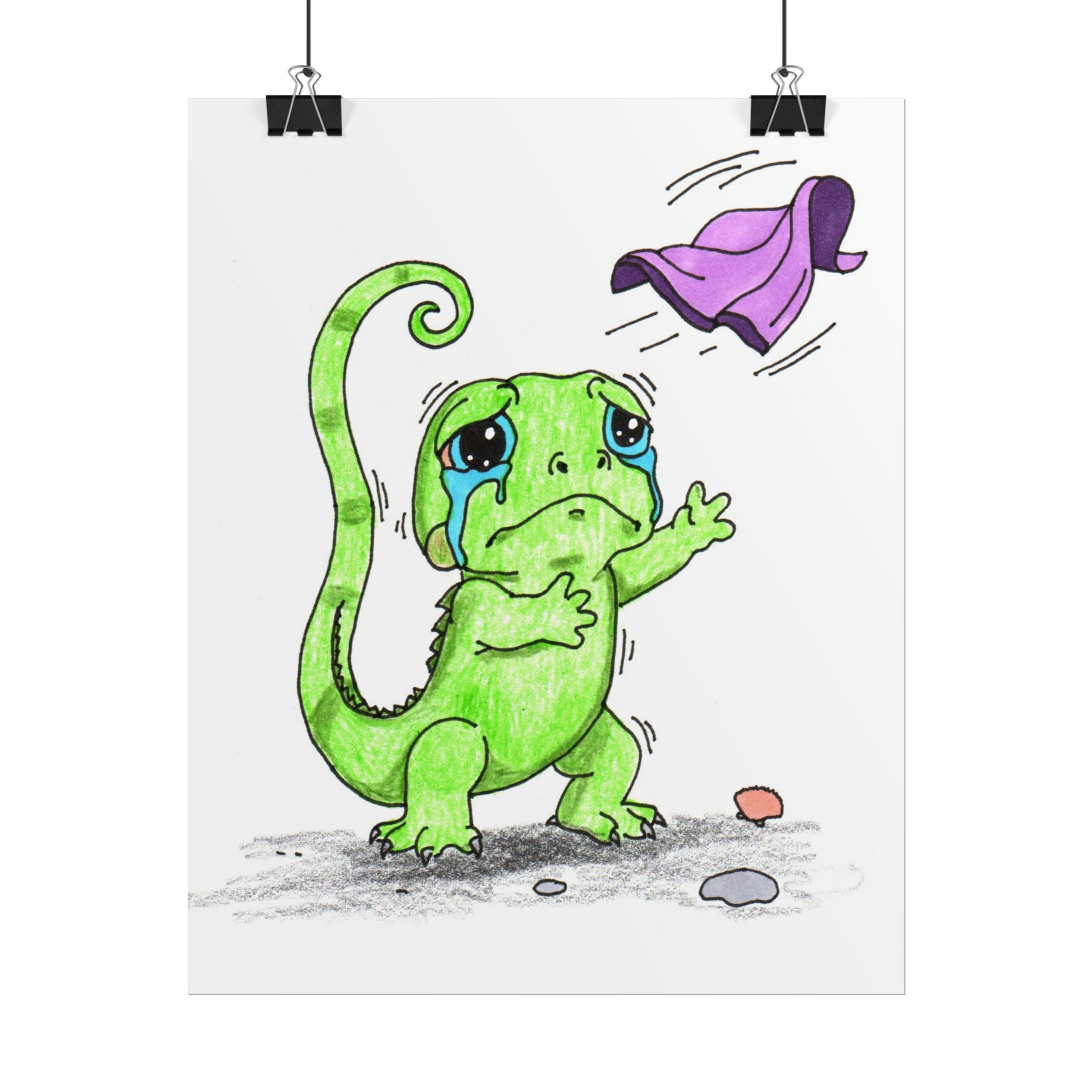 Sad Lizard Blanket Story Print, Hand Drawn Nursery Wall Art