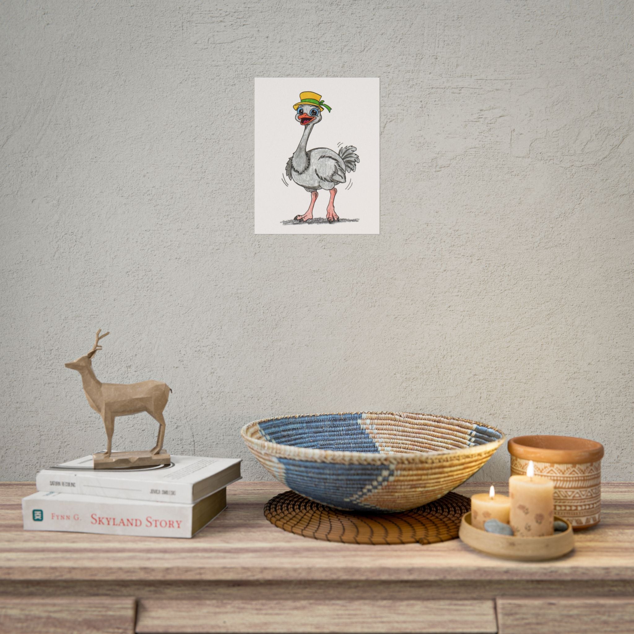 Found Her Hat Ostrich Print | Happy Ostrich Wall Art | Hand Drawn Bird Illustration