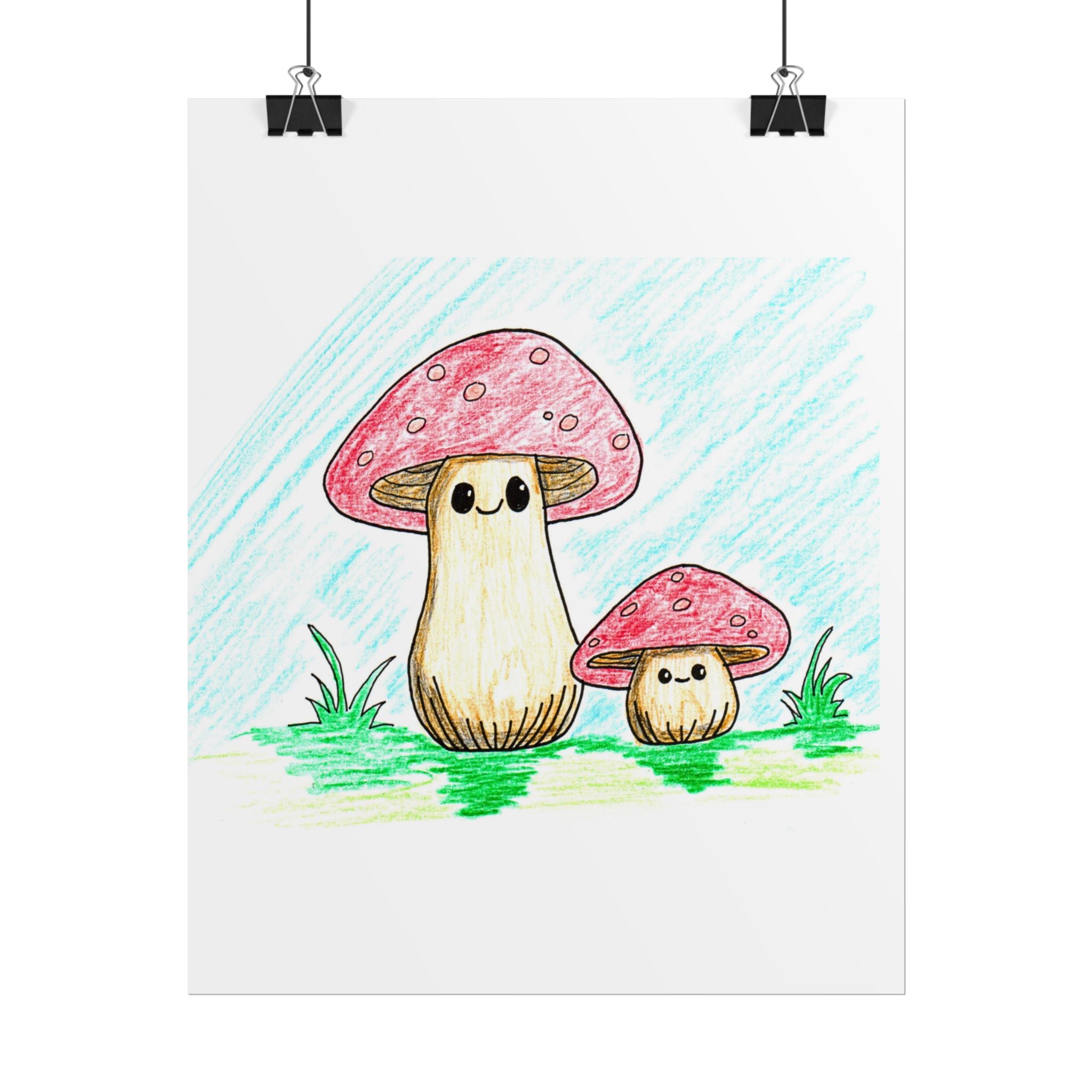 Cute Smiling Mushroom Print | Hand Drawn Fairy Art | 8 X 10