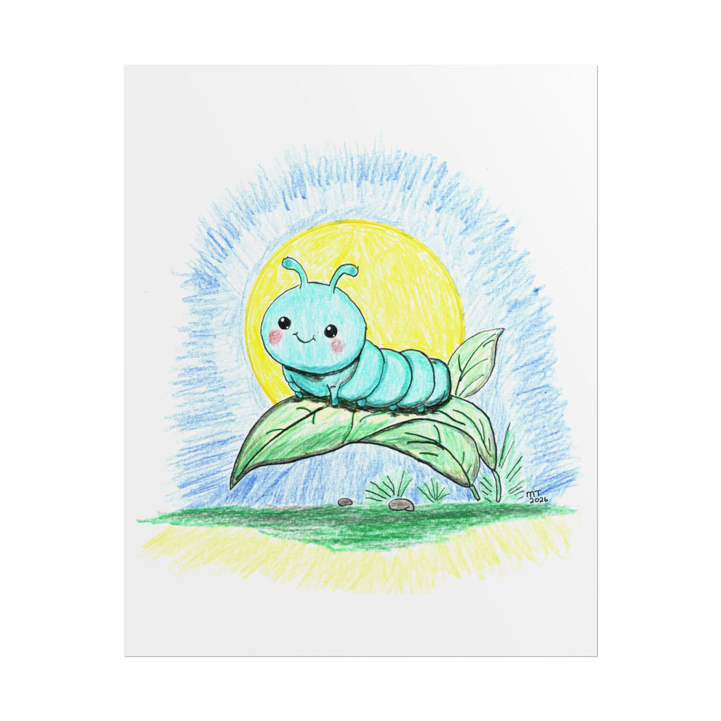 Bobbie the Smiling Inchworm Wall Art | Cute Caterpillar Nursery Print | Hand Drawn Garden Bug Art