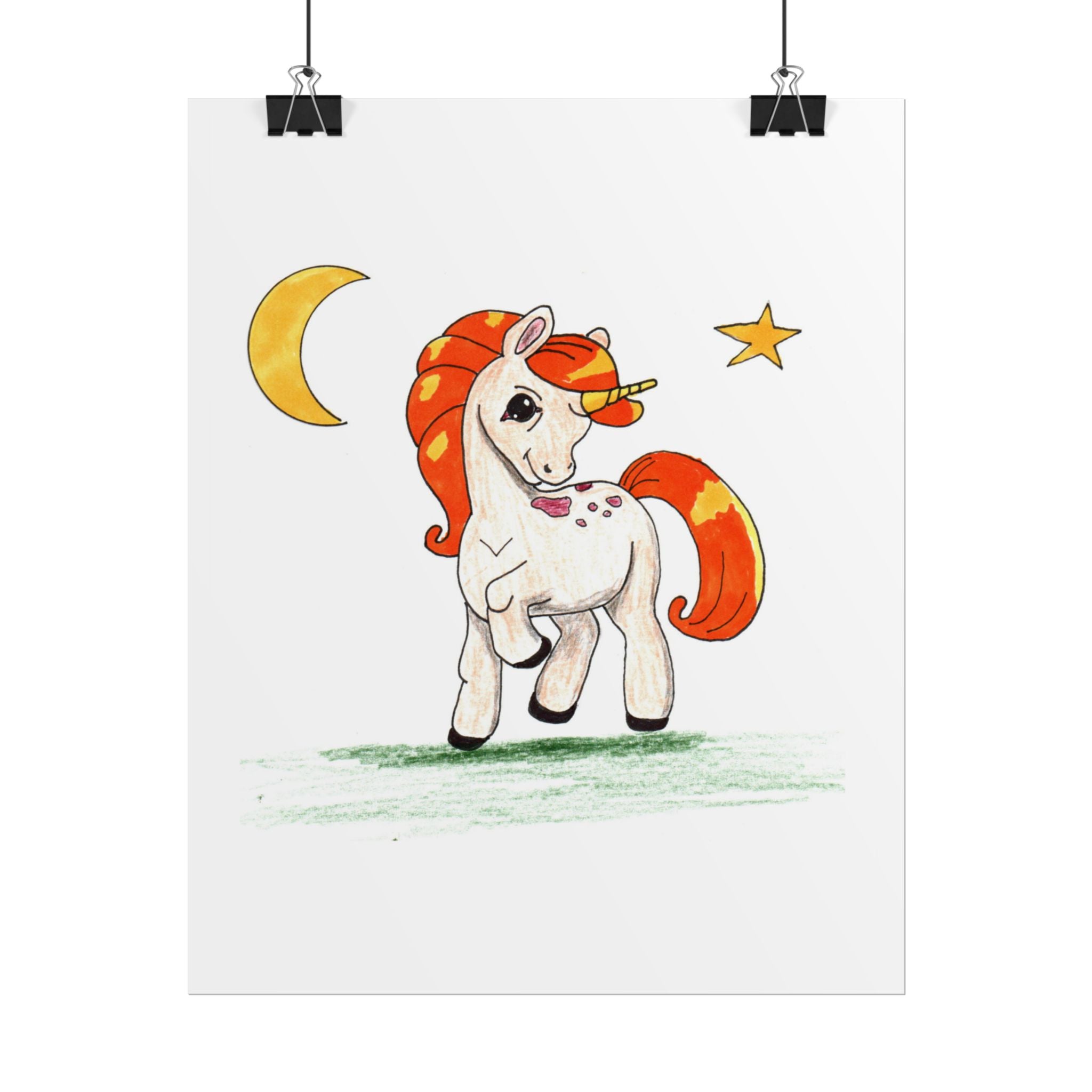 Unicorn Prancing Poster, Nursery Wall Art, Cute Animal Illustration Print
