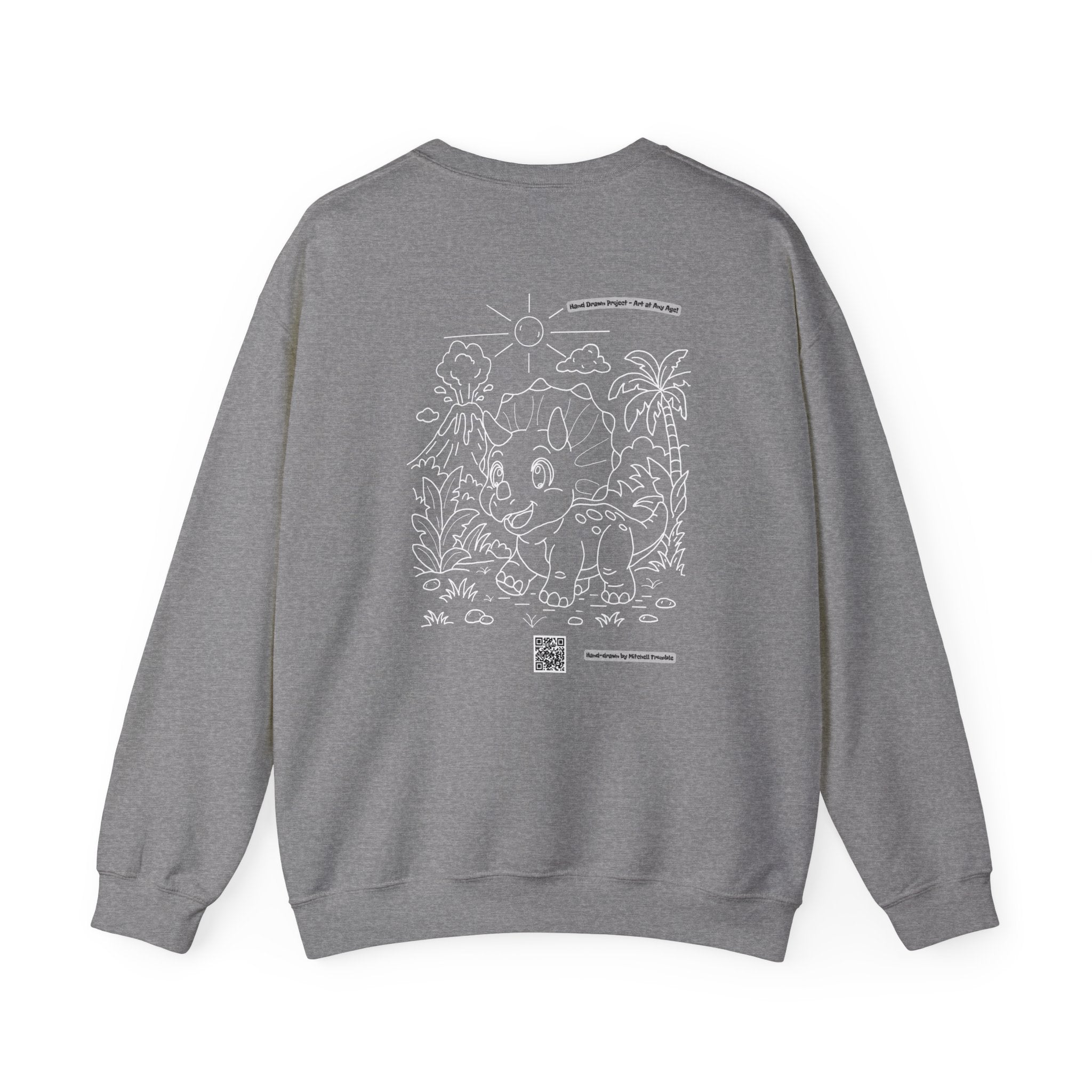 Triceratops Crewneck Sweatshirt | Unisex Fit | Hand-Drawn Dinosaur with QR Code