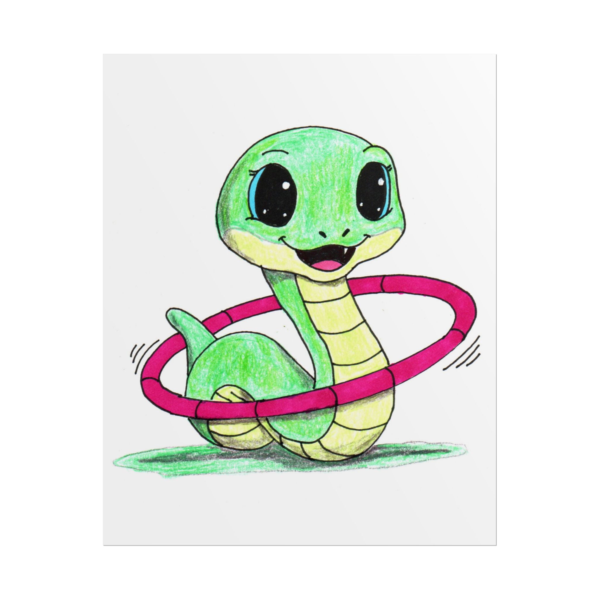 Snake Found Her Hula Hoop | Cute Snake Art Print | Hand Drawn Animal Wall Art |