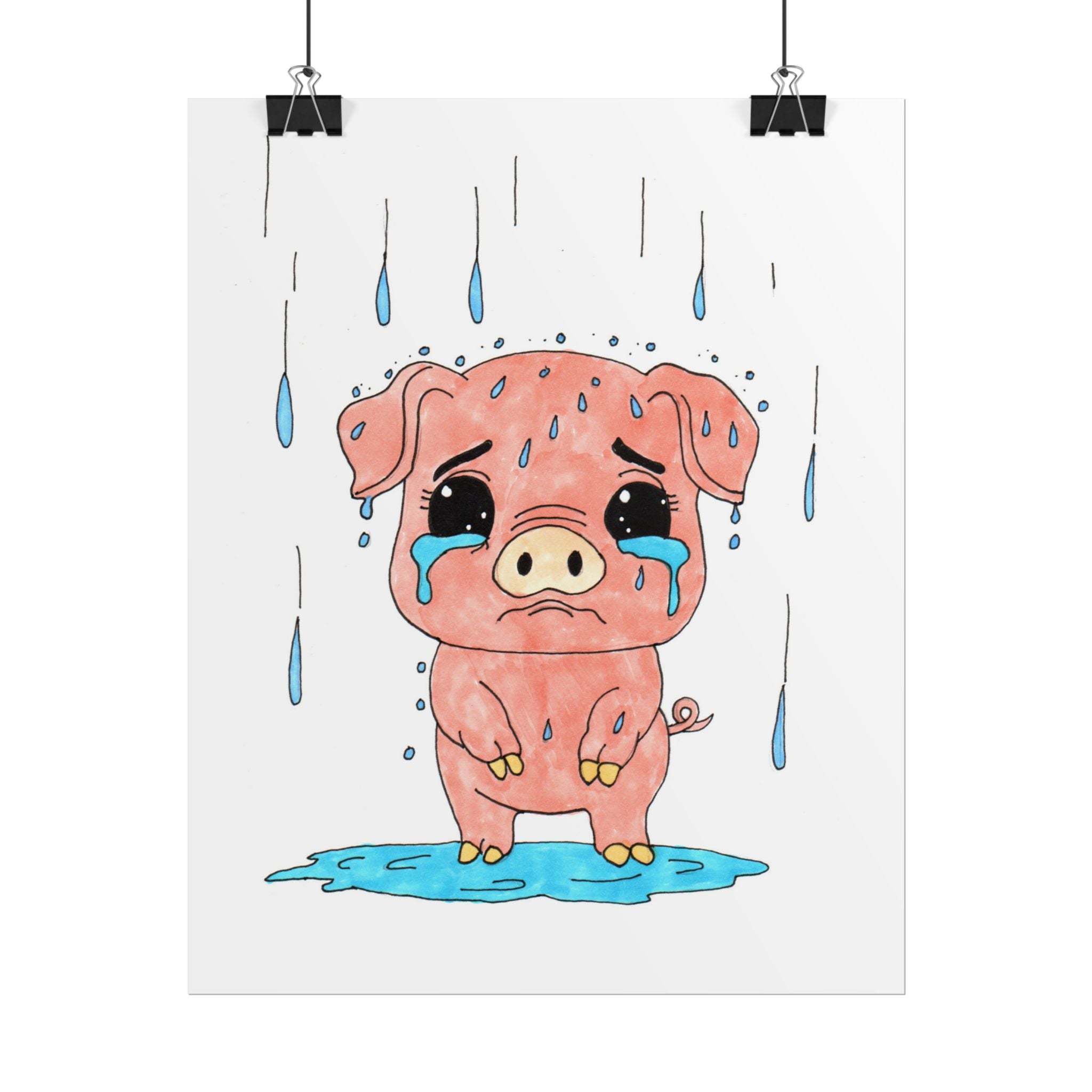 Sad Penny Pig in the Rain Wall Art | Lost and Found Critters